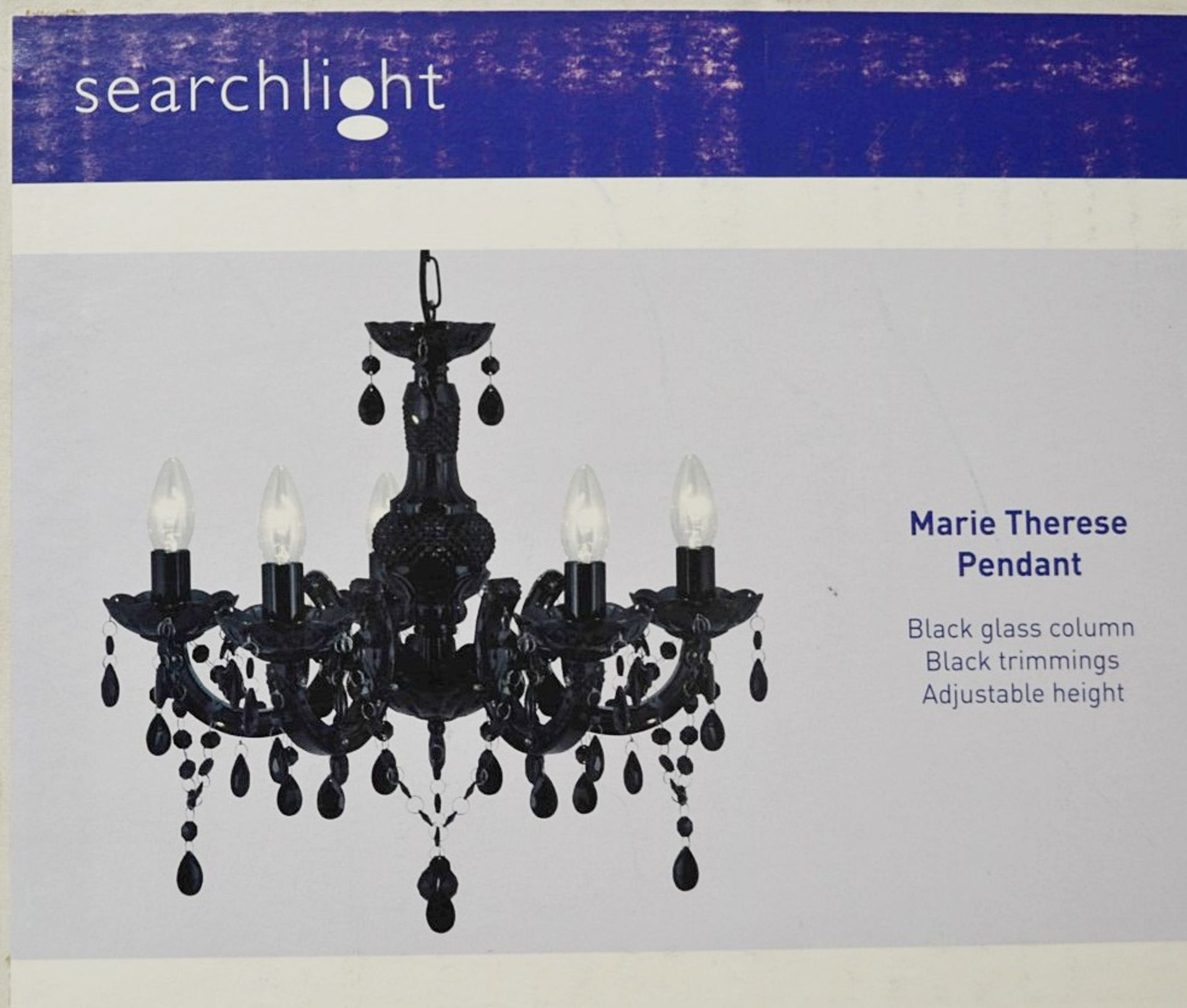 1 x Searchlight Marie Therese Black Acrylic 5 Light Chandelier With Acrylic Glass Drops - Boxed