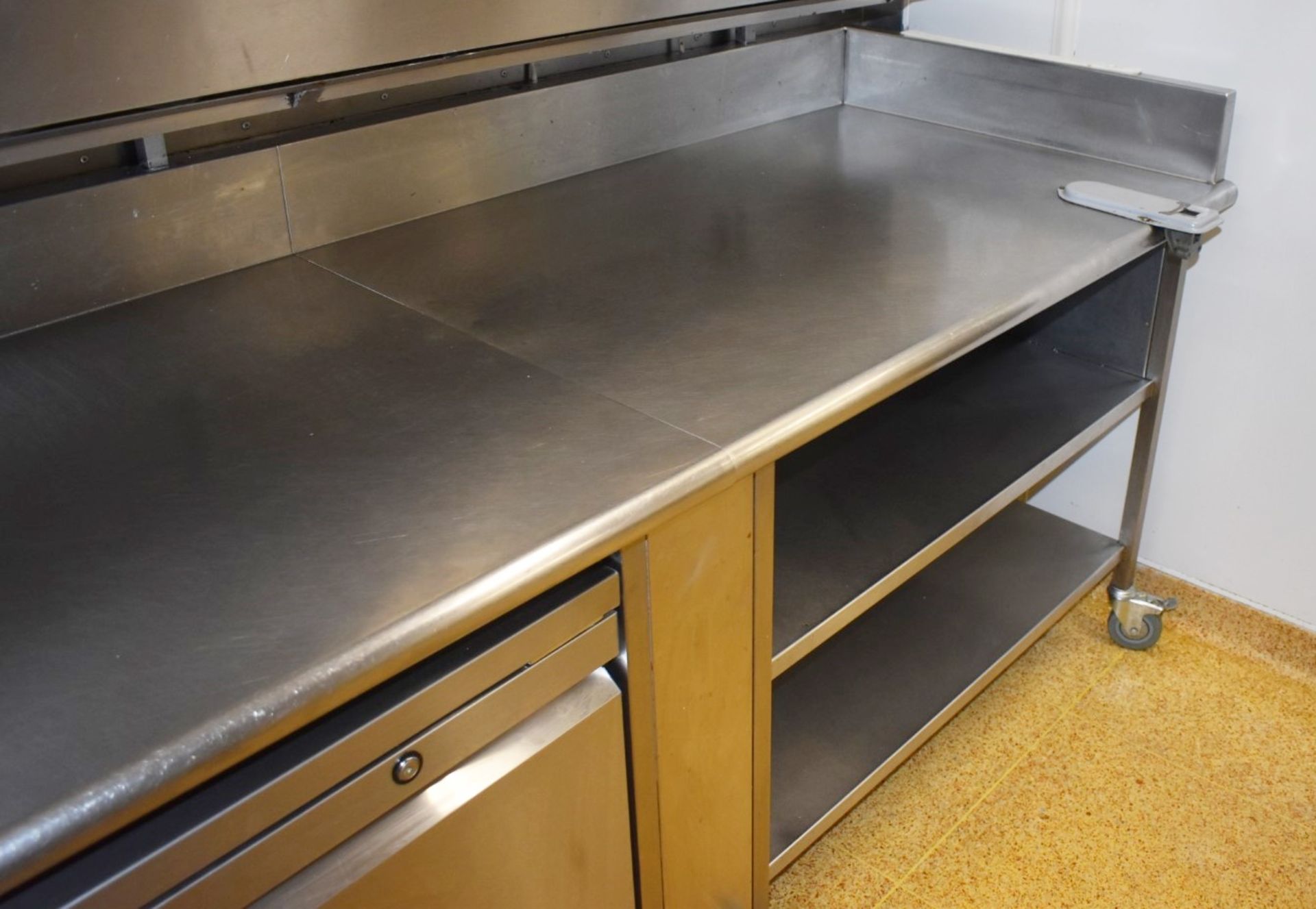 1 x Commercial Kitchen Prep Bench on Castors - Large 13ft Size - Features Upstand Splashback and - Image 6 of 12
