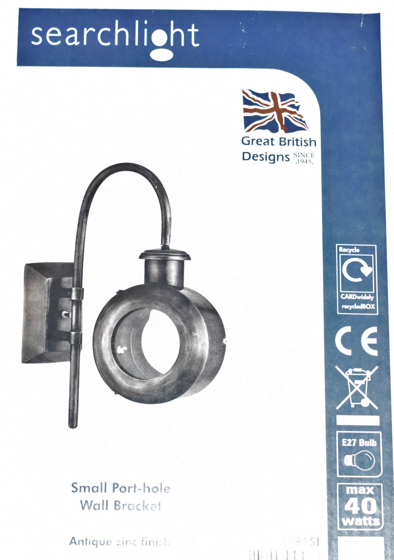 1 x Searchlight Port Hole Wall Bracket Small - Antique Zinc - Product Code 4991SI - New Boxed - Image 2 of 3