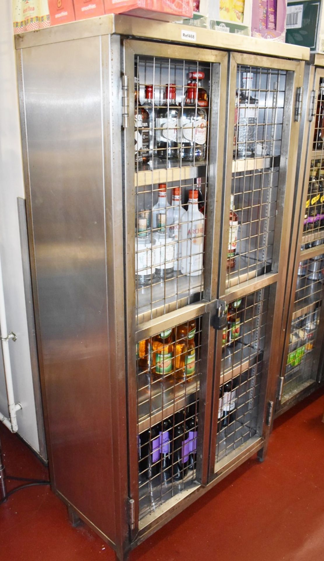 1 x Stainless Steel Security Drinks Cabinet With Caged Doors and Four Shelves - H160 x W80 x D40 cms - Bild 2 aus 5