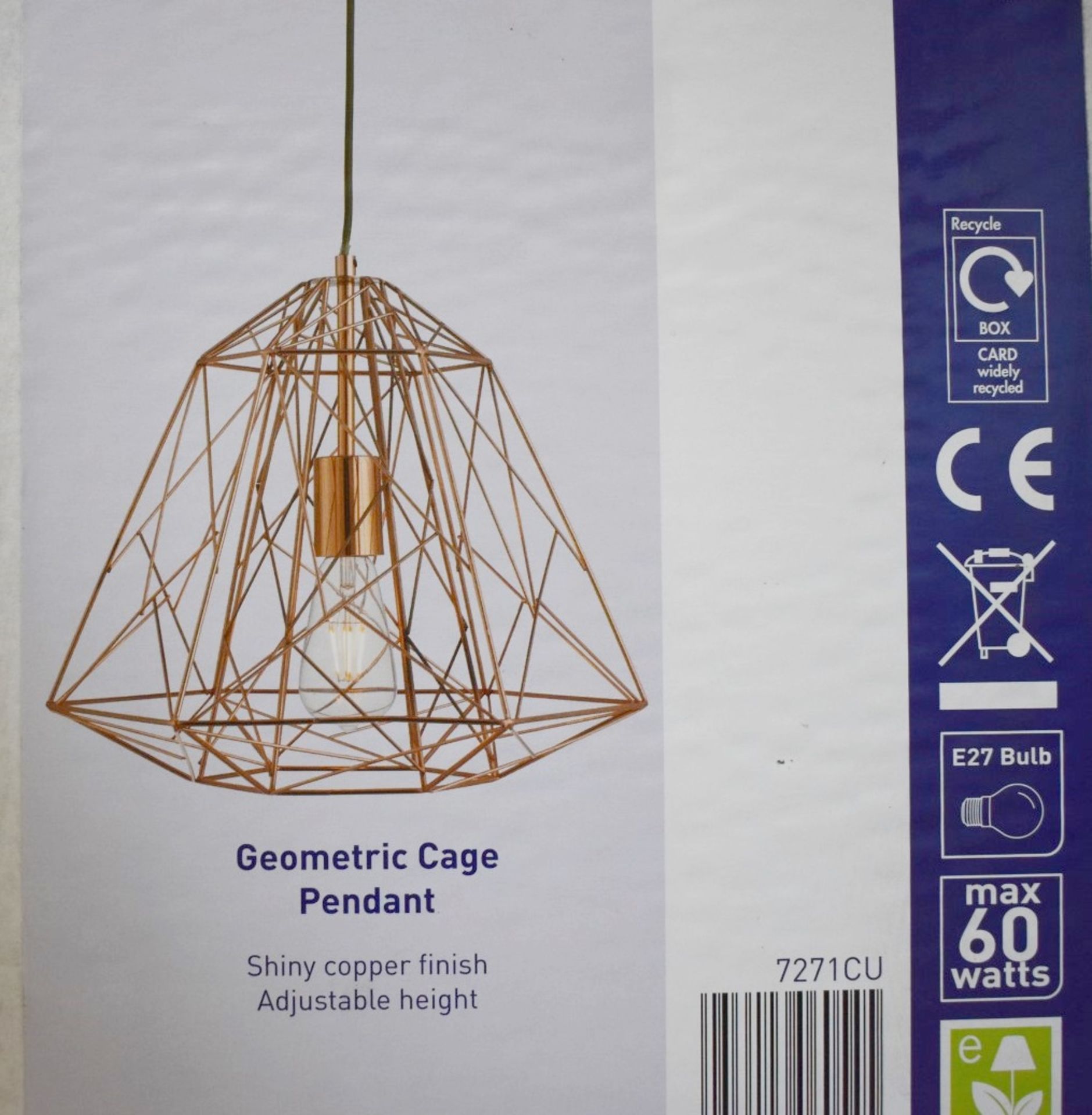 1 x Copper Geometric Cage Frame Pendant Light - New Boxed Stock - CL323 - Ref: 7271CU / PalH - Image 2 of 3