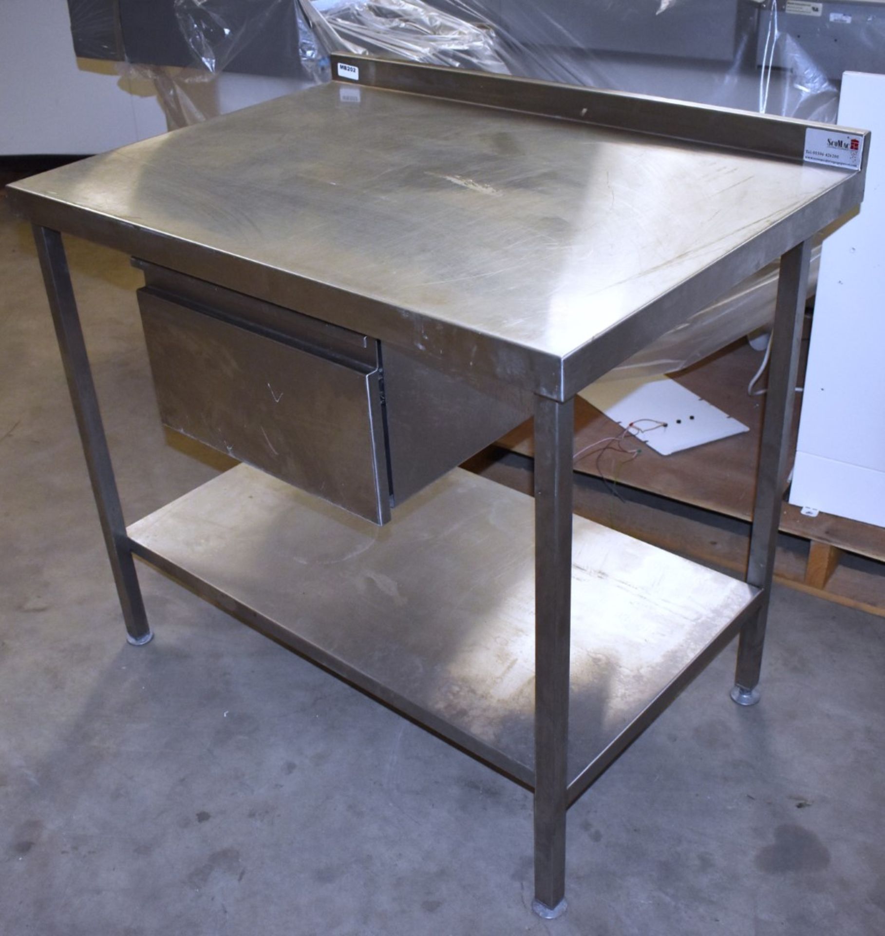 1 x Stainless Steel Prep Bench With Undershelf, Upstand and Central Drawer - H86 x W100 x D70 - Image 6 of 6