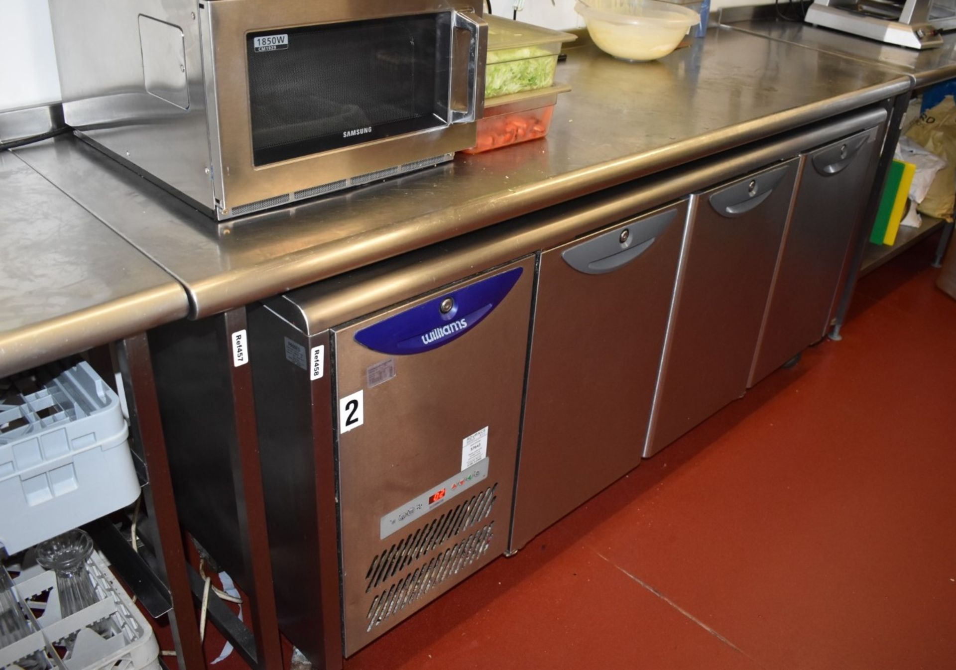 1 x Large Stainless Steel Preparation Bench With Upstand  - H95 x W220 x D70 cms - Ref457 - - Image 2 of 4