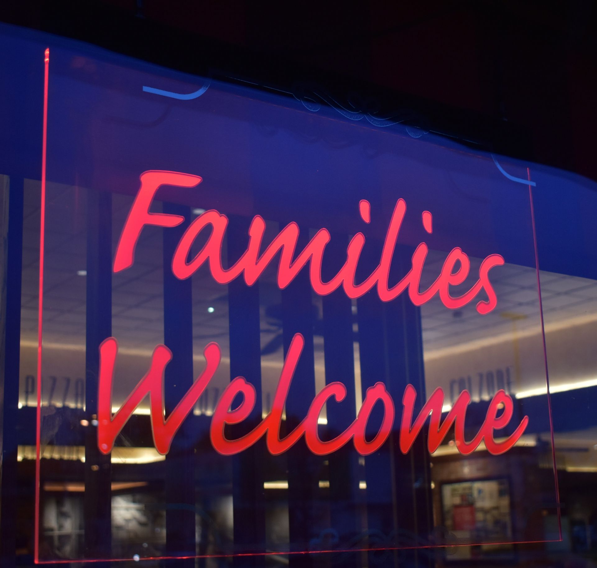 1 x Neon Effect FAMILIES WELCOME Illuminated Sign - 67 x 55 cmsCL470 - Location: Crawley