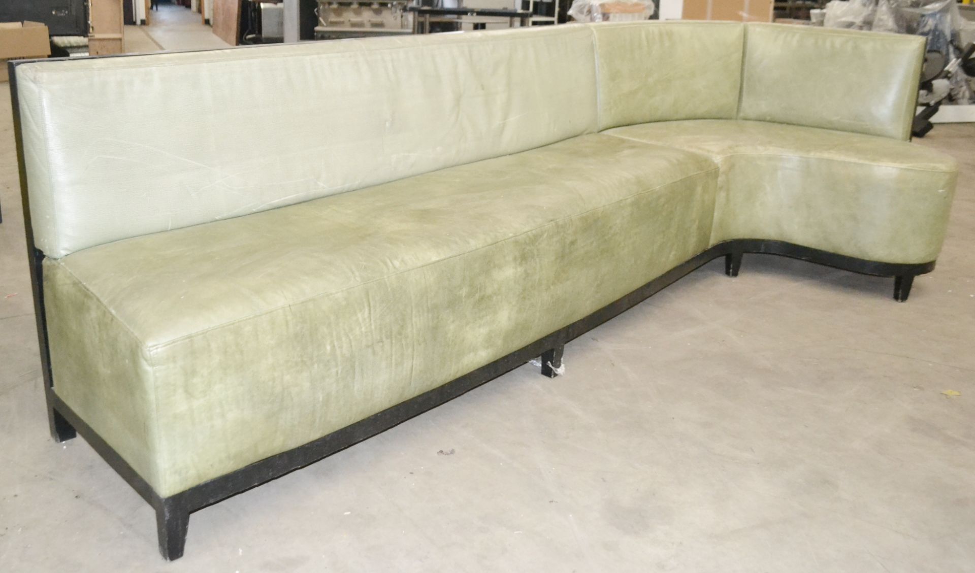 2 x Sections Of Curved Commercial Seating Upholstered In A Pale Green Faux Leather