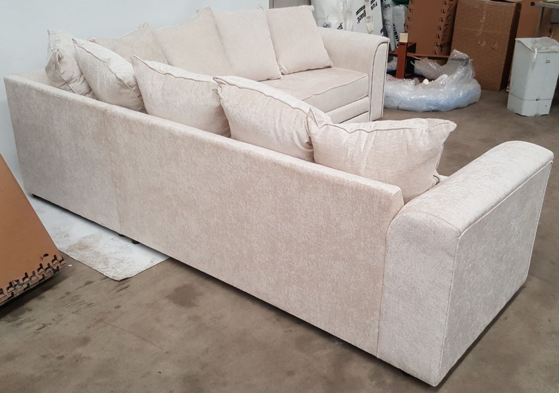 1 x Luxurious Pearl White Fabric L-Shaped Corner Seater Sofa - Ref BY198 - Image 2 of 7