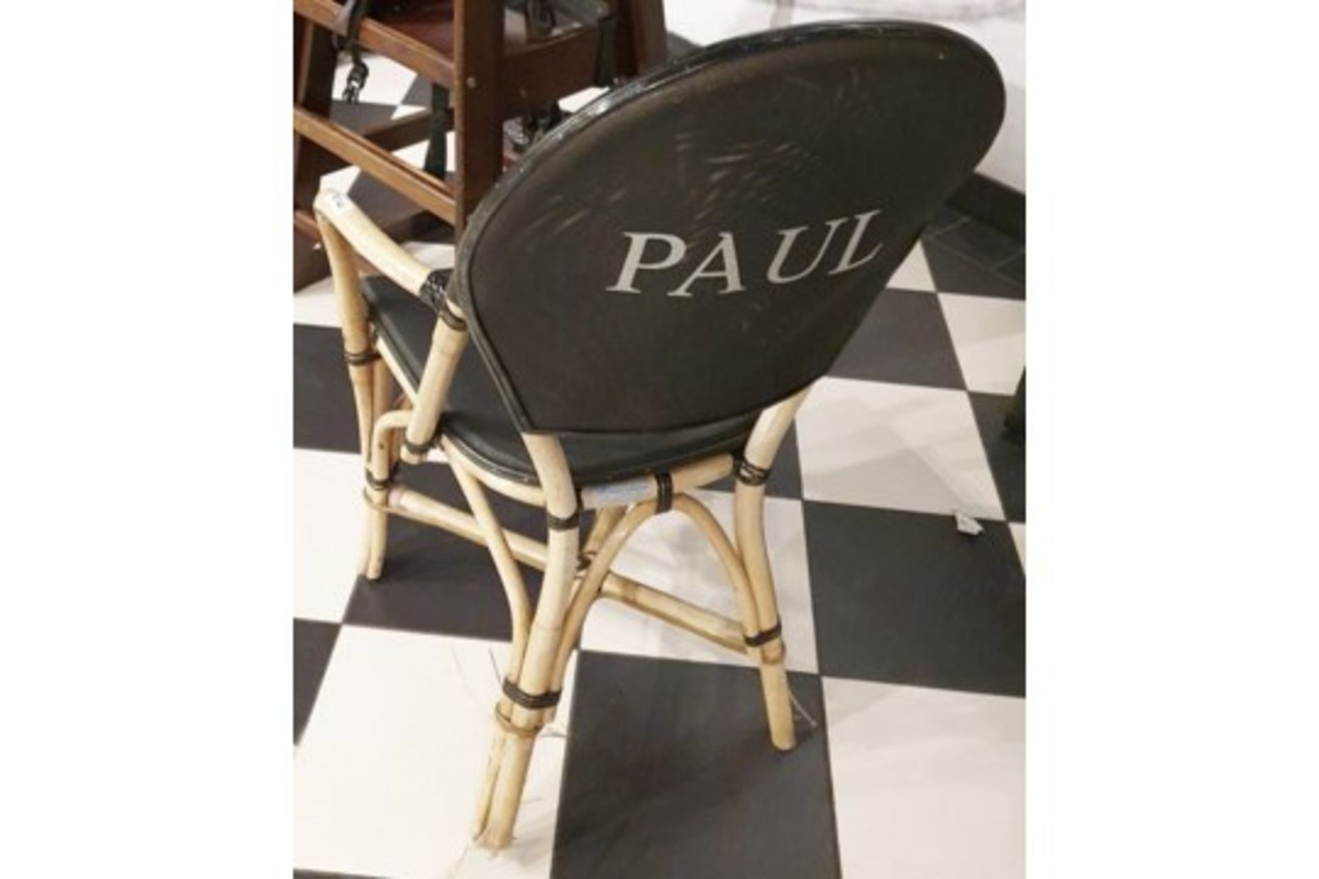 6 x Bamboo Studio Chairs With Black Seat and Back Rest - Features the Name 'PAUL' Printed on the - Bild 2 aus 5
