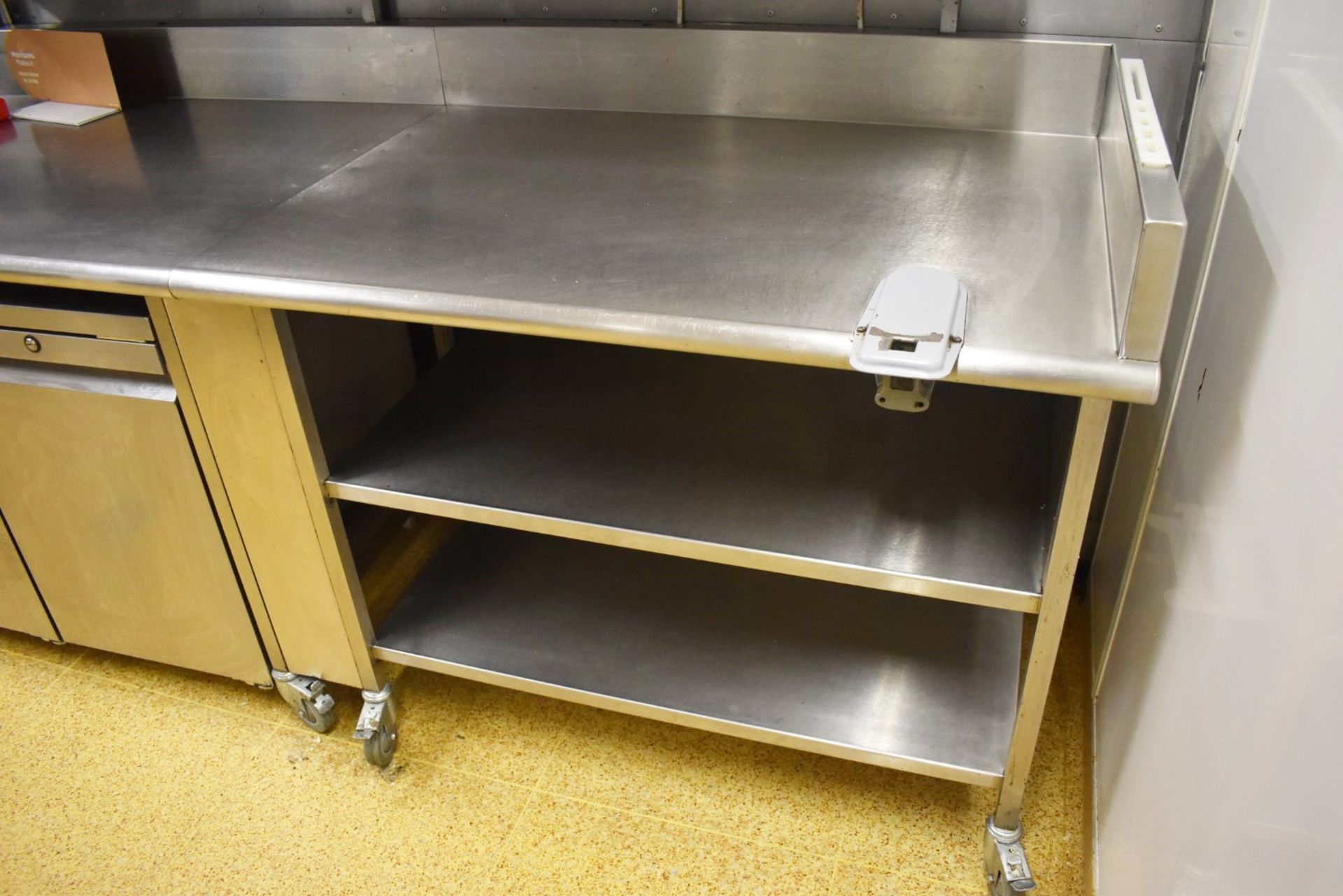 1 x Commercial Kitchen Prep Bench on Castors - Large 13ft Size - Features Upstand Splashback and - Image 7 of 12