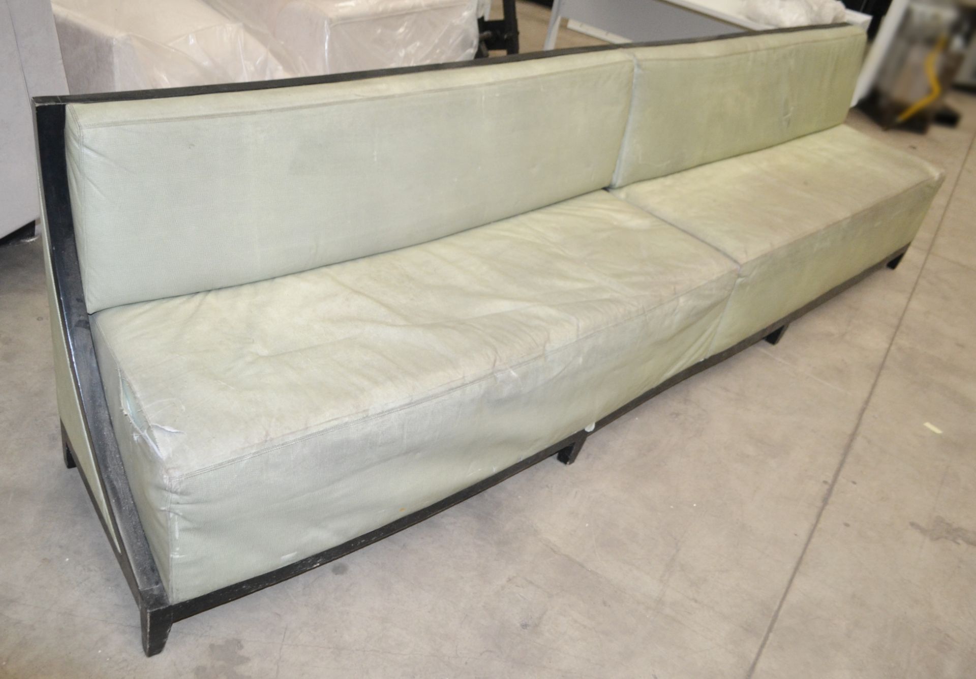 2 x Sections Of Curved Commercial Seating Upholstered In A Pale Green Faux Leather - Image 2 of 5