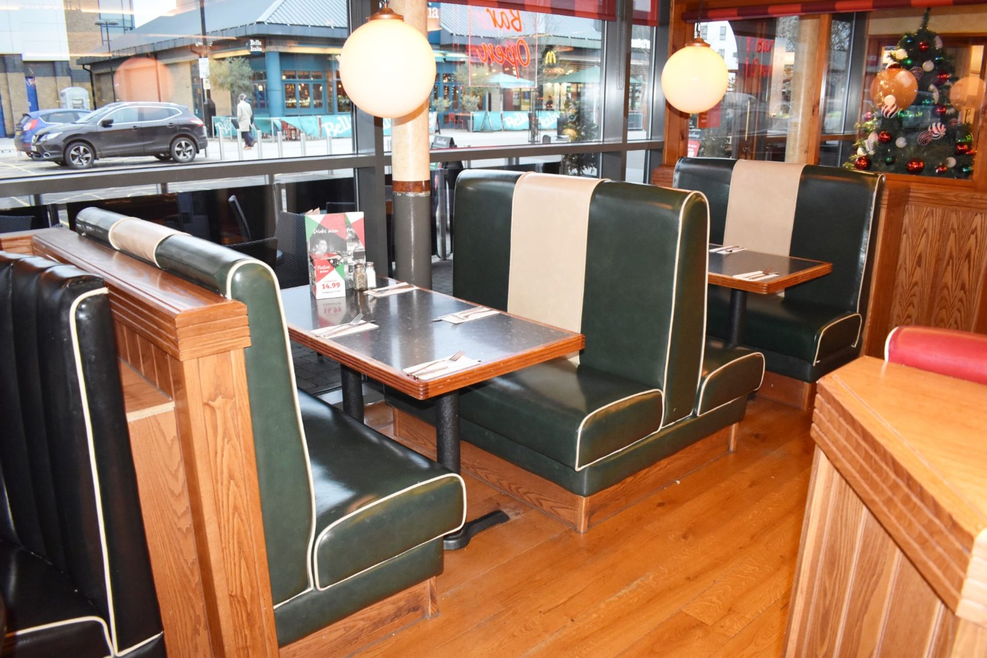 3 x Sections of Booth Seating - Upholstered in a Green and Cream Retro Style Faux Leather Upholstery