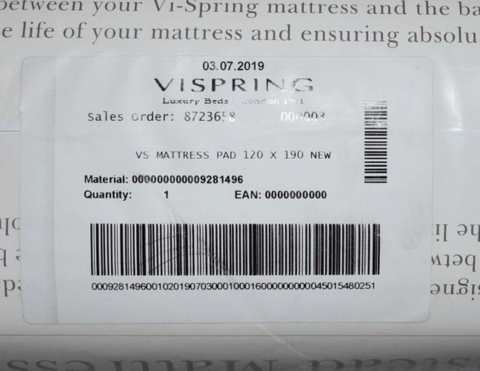 1 x VISPRING Beadstead Mattress Pad - Dimensions: 120x190cm - New & Sealed - Original RRP £151.00 - Image 3 of 5