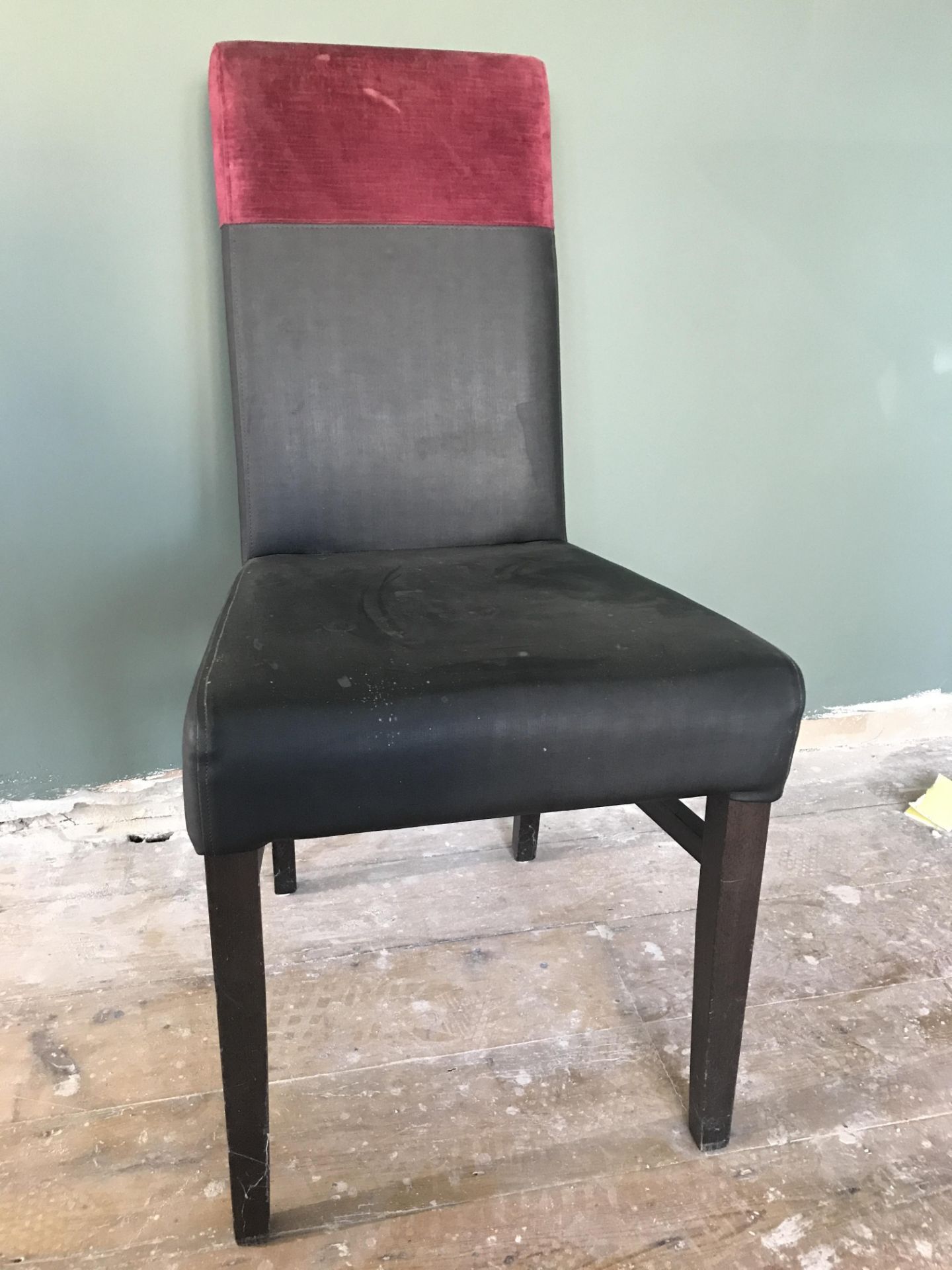 10 x Black Faux Leather Dining Chairs With Red Velour Top