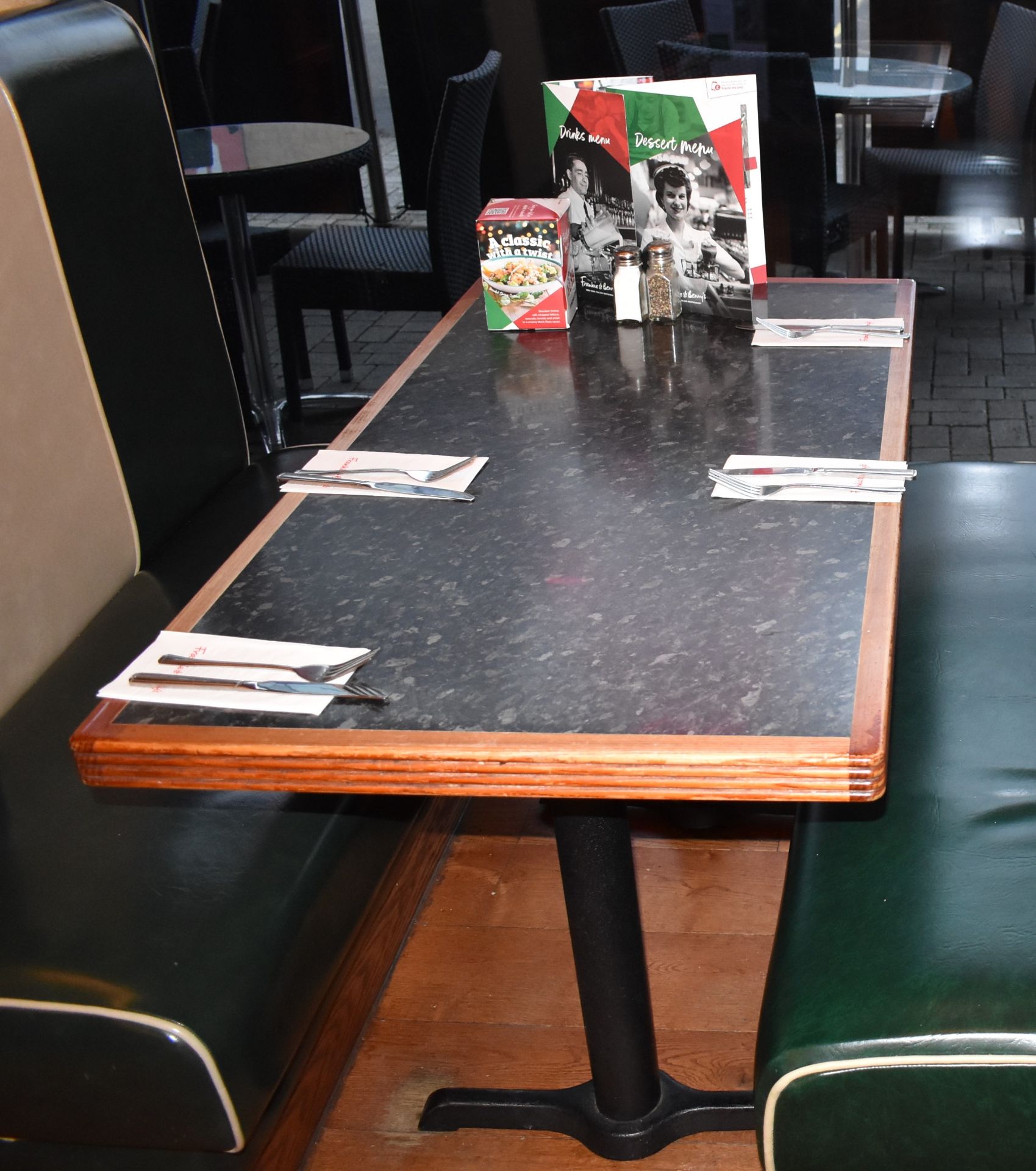 2 x Restaurant Rectangular Dining Tables With Granite Effect Tops and Cast Iron Bases - From - Image 3 of 4