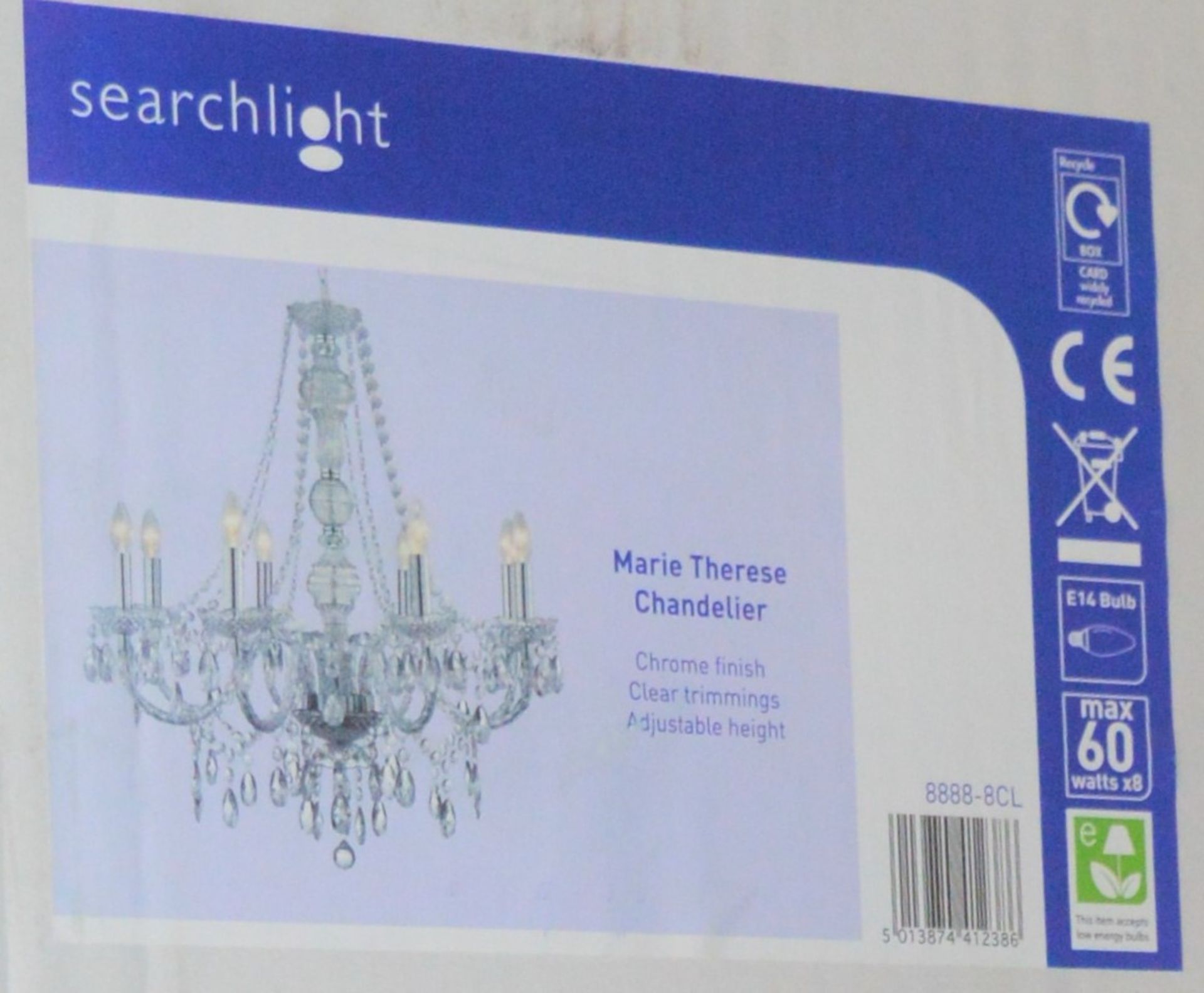 1 x Searchlight Marie Therese Chandelier - Chrome Finish With Clear Trimmings - Product Code 8888-