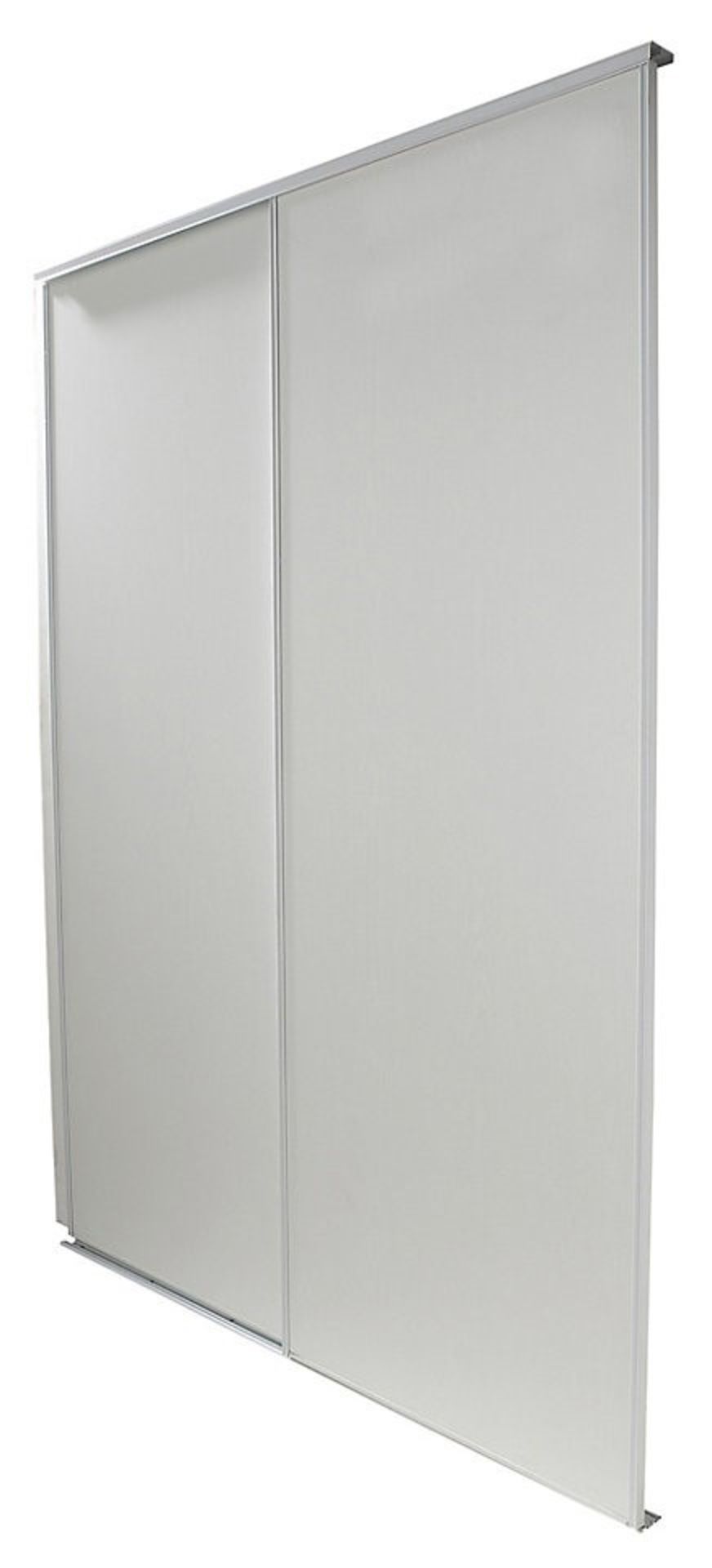 1 x BLIZZ Pack of 2 Sliding Wardrobe Doors In White Decorative Panel With White Lacquered Steel Trac