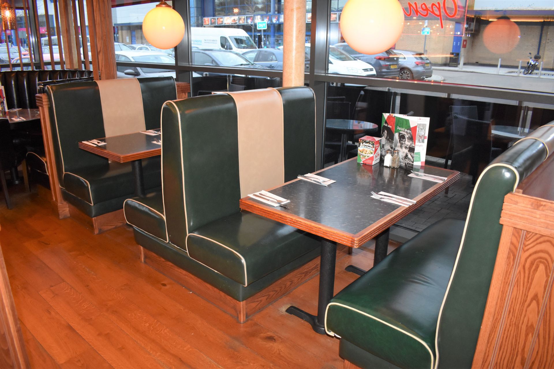 3 x Sections of Booth Seating - Upholstered in a Green and Cream Retro Style Faux Leather Upholstery - Image 2 of 6