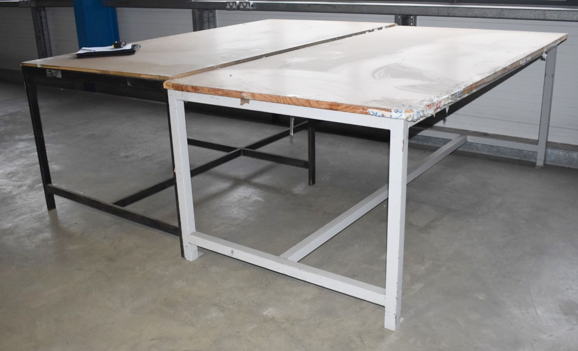 2 x Workbenches With Metal Frames - Size: 120 x 240cm - Ref FE258 - CL480 - Location: Nottingham