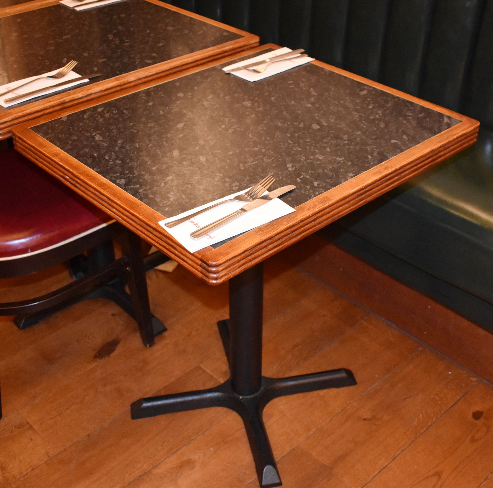 4 x Restaurant Bistro Tables With Granite Effect Tops and Cast Iron Bases - From American Italian - Image 2 of 7