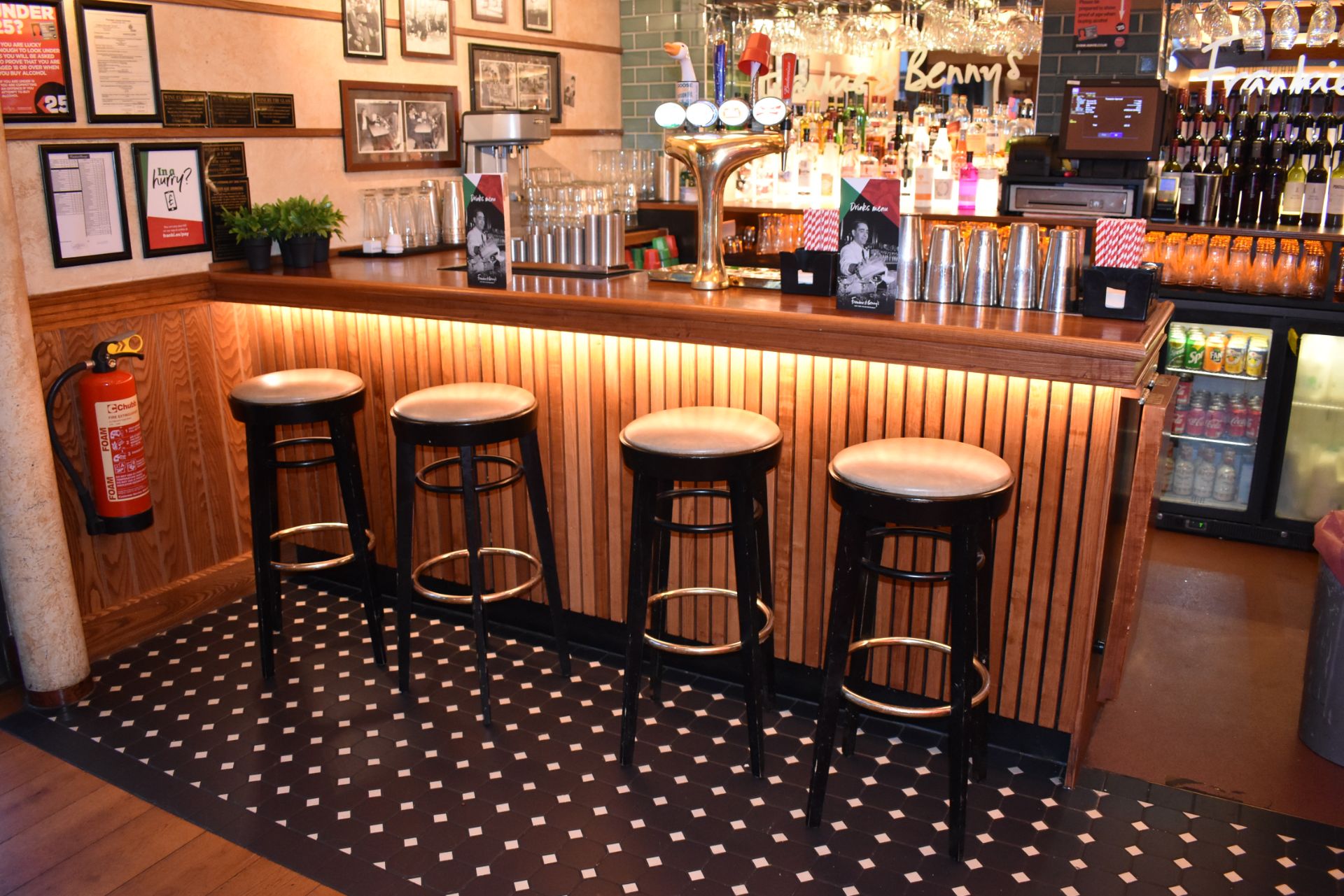 4 x Bar Stools in Black With Cushioned Seats and Foot Rests - H105 x W75 cms - CL470 - Location: - Image 2 of 3