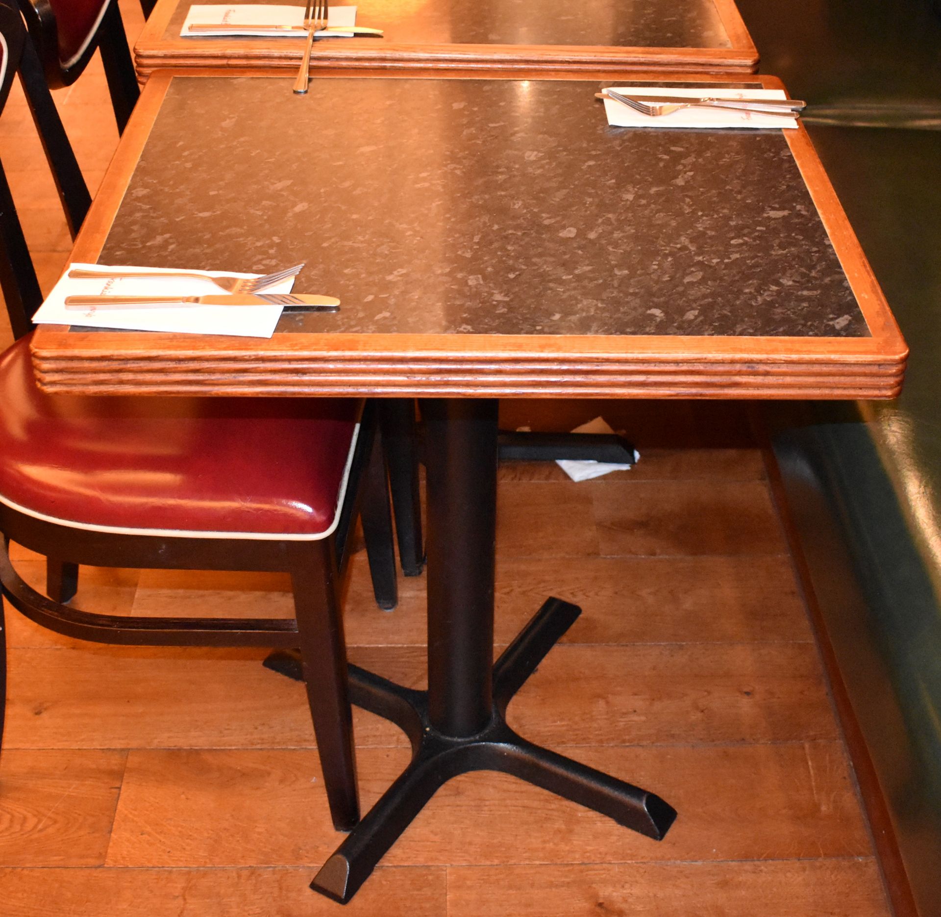 4 x Restaurant Bistro Tables With Granite Effect Tops and Cast Iron Bases - From American Italian - Image 4 of 7