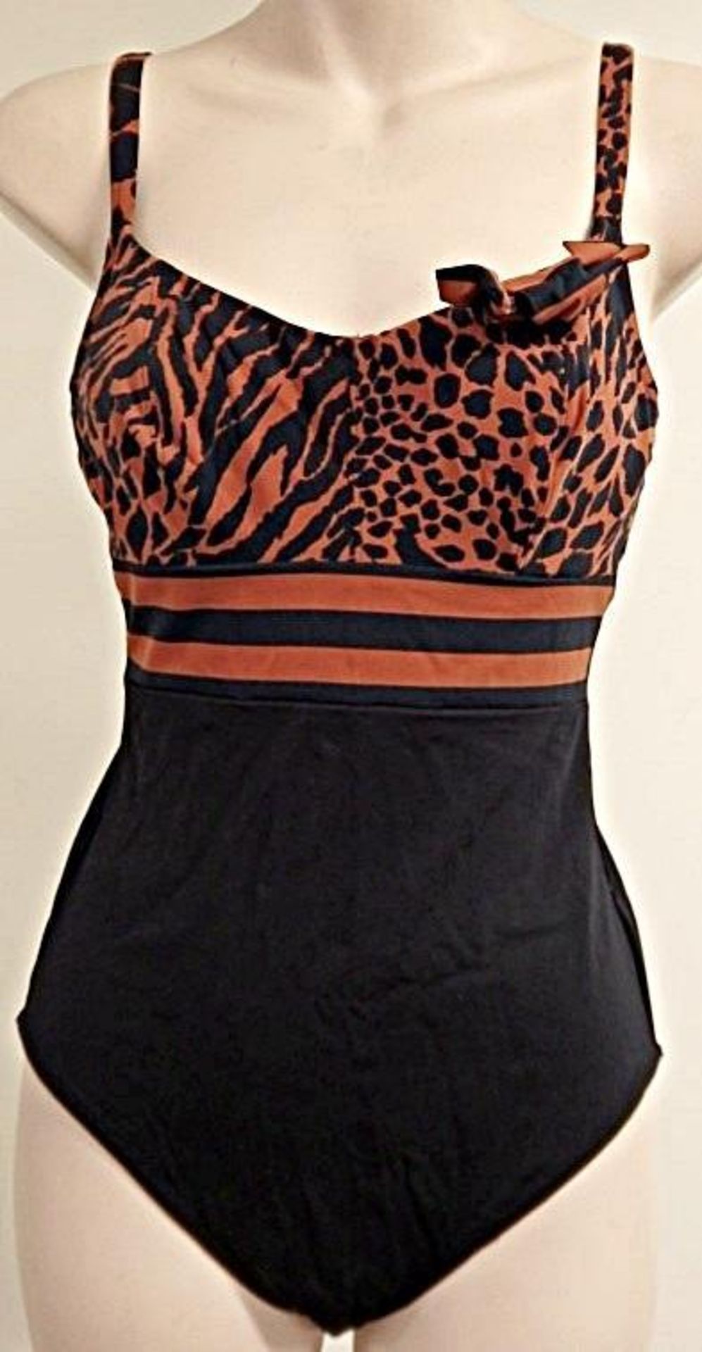 1 x Rasurel - Black/Tan Leopard and Stripe - Bahia Swimsuit - R21235 - Size 2C - UK 32 - Fr 85 - EU