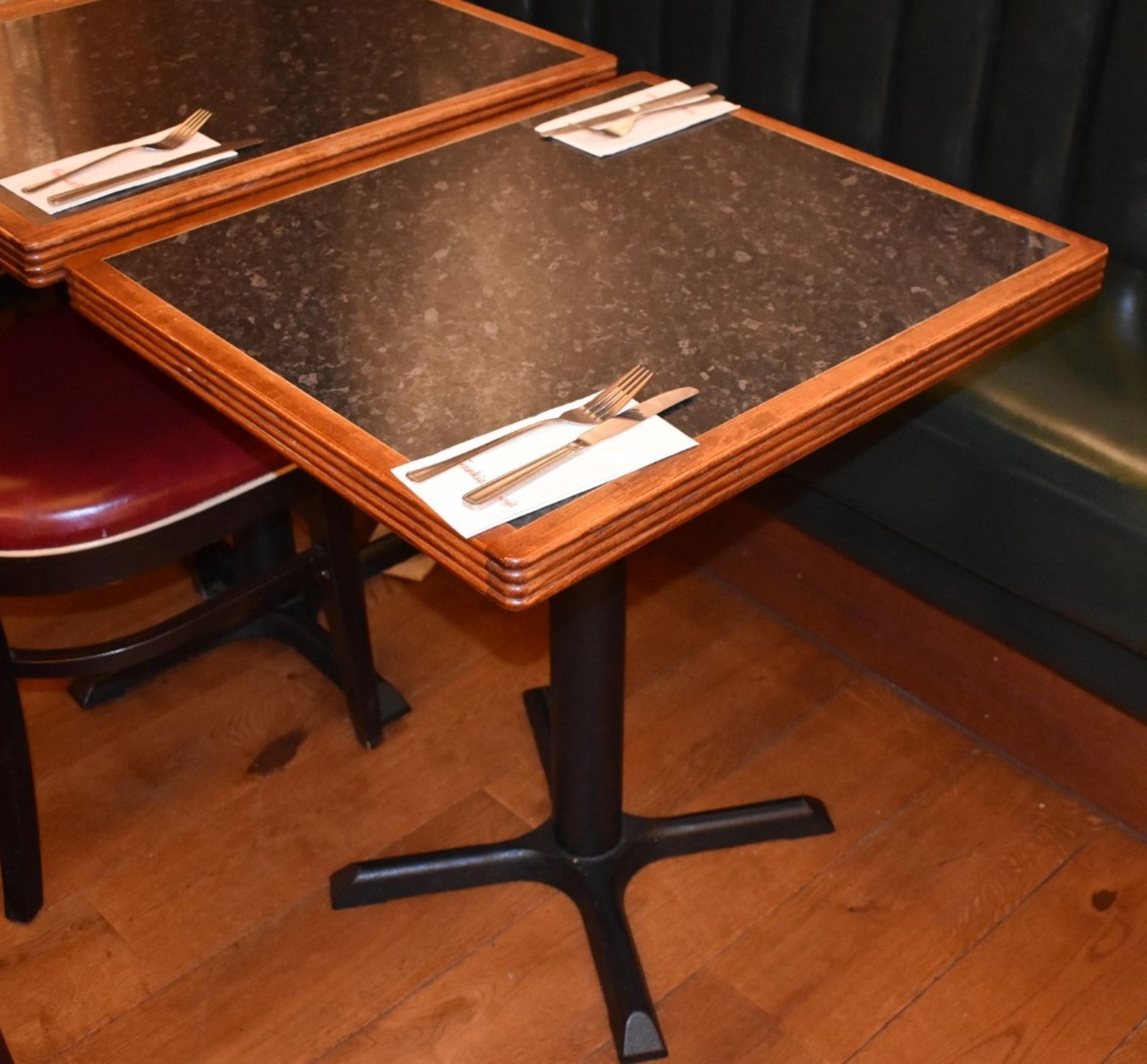 4 x Restaurant Bistro Tables With Granite Effect Tops and Cast Iron Bases - From American Italian - Image 3 of 7