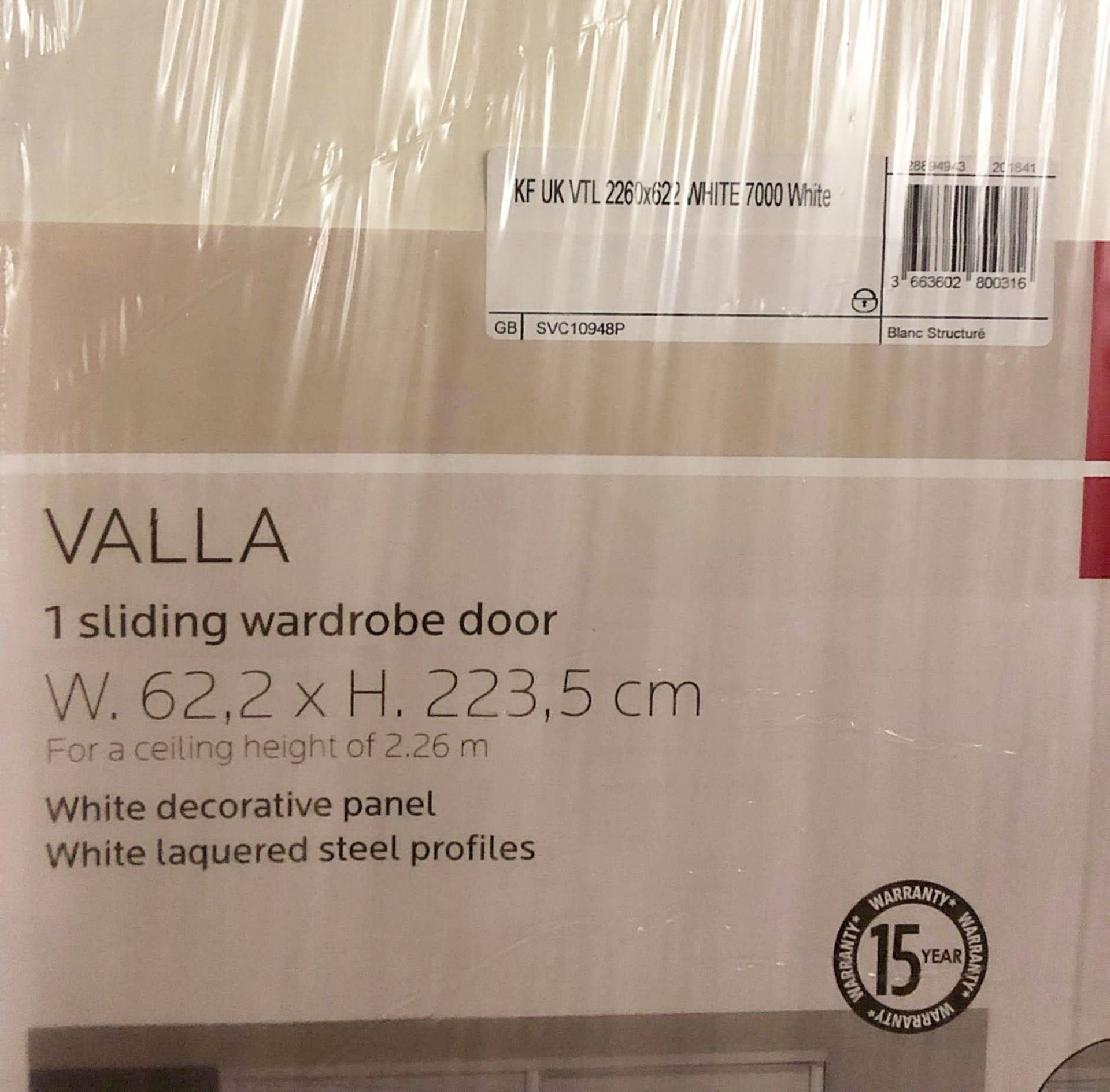 2 x VALLA 1 Sliding Wardrobe Door In White Decorative Panel With White Lacquered Steel Profiles - CL - Image 7 of 7