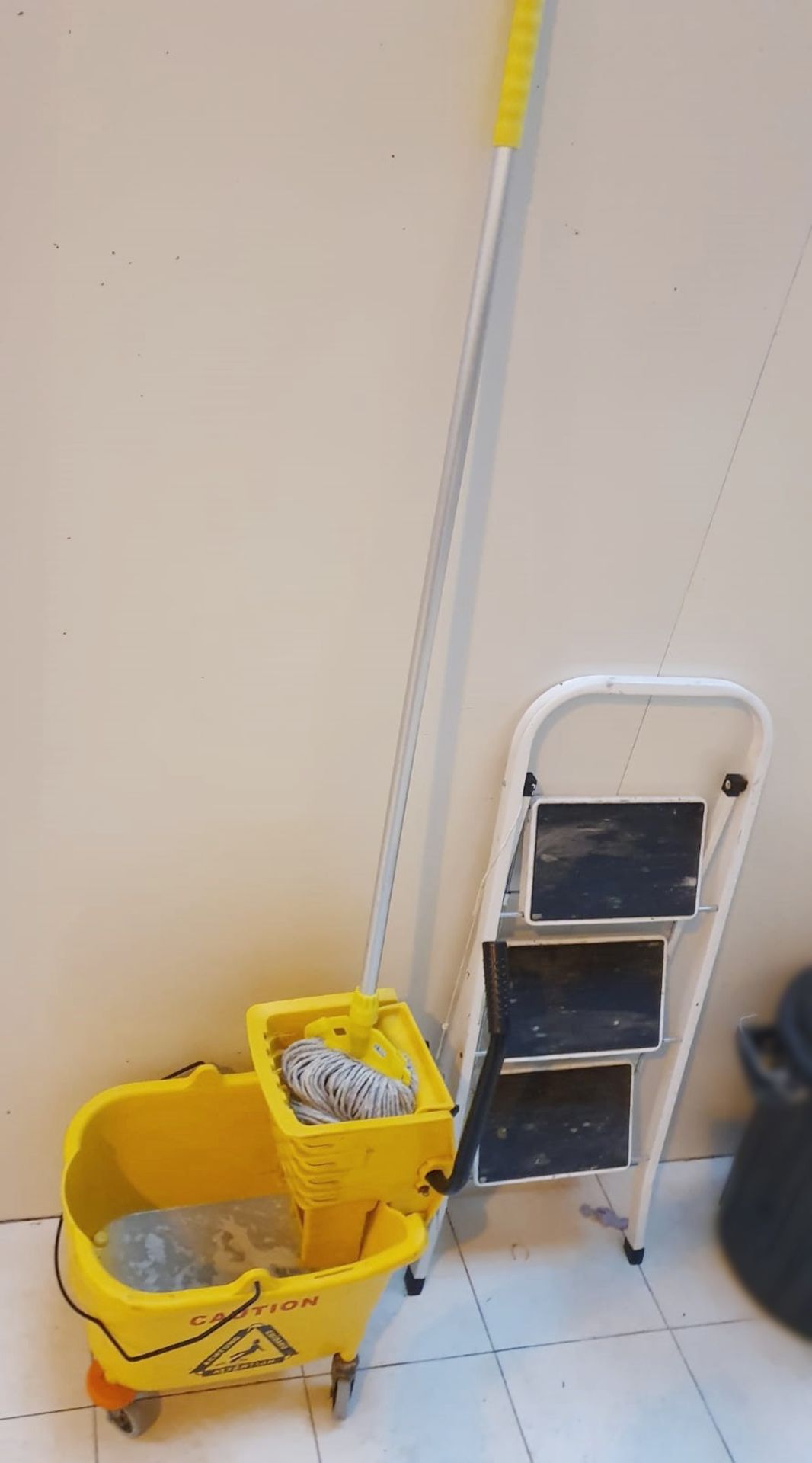 1 x Janitorial Mop And Bucket + Set Of Step Ladders - Recently Removed From A Working Commercial