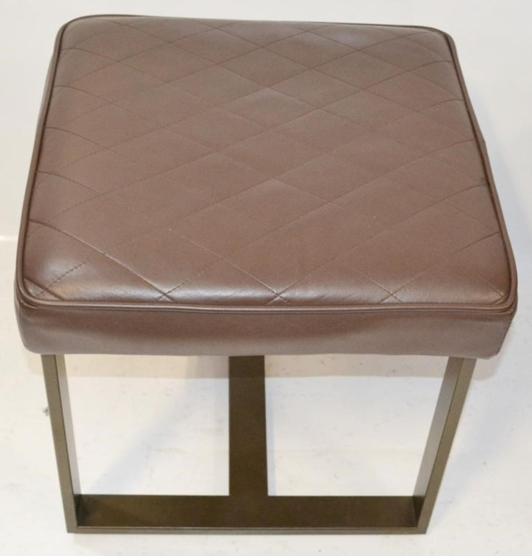 2 x Contemporary Seat Stools With Brown Faux Leather Cushioned Seat Pads - Image 4 of 5