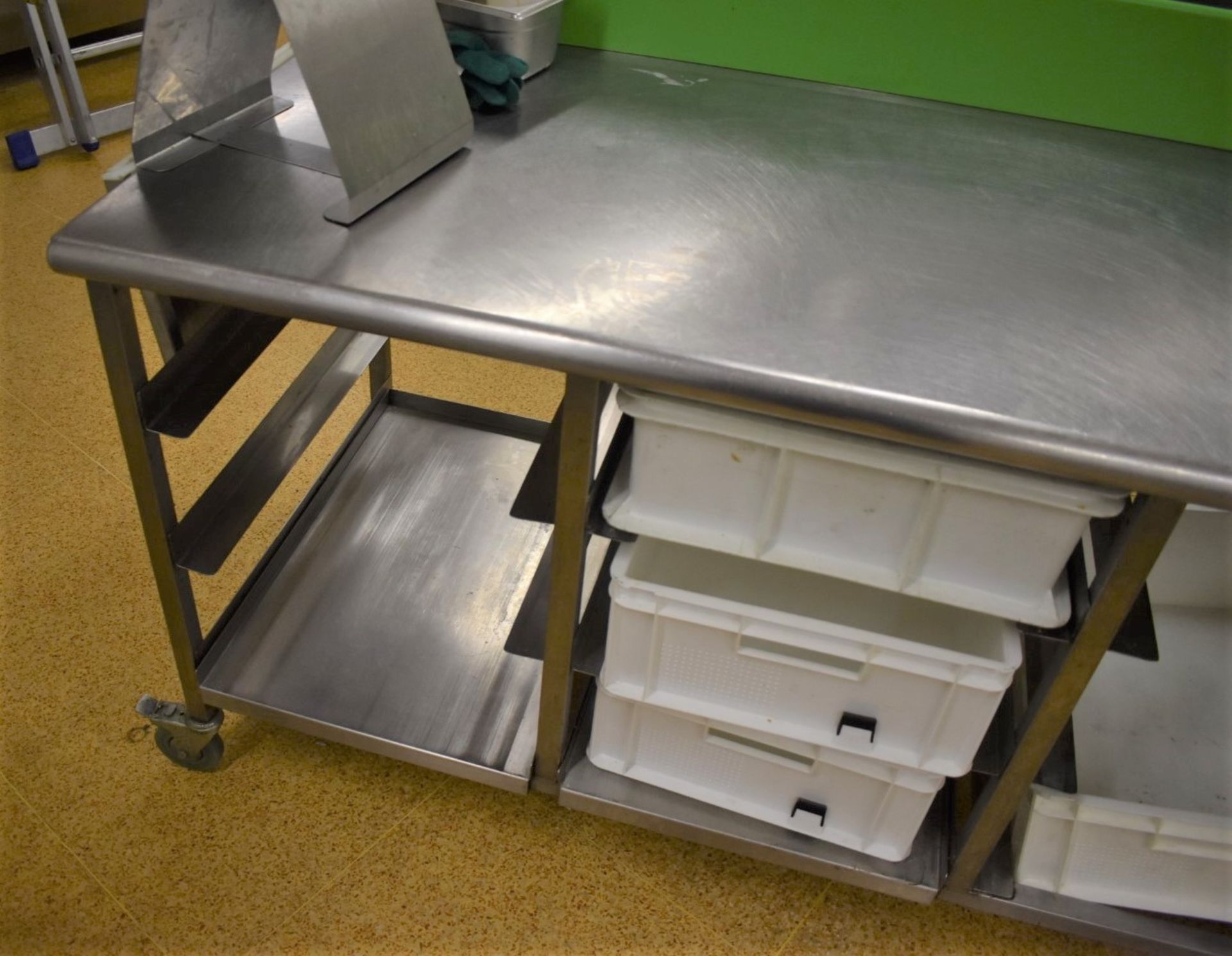 1 x Large Stainless Steel Prep Bench With Bin Chute, Tray Stands, Upstand, Knife Block and - Bild 7 aus 9