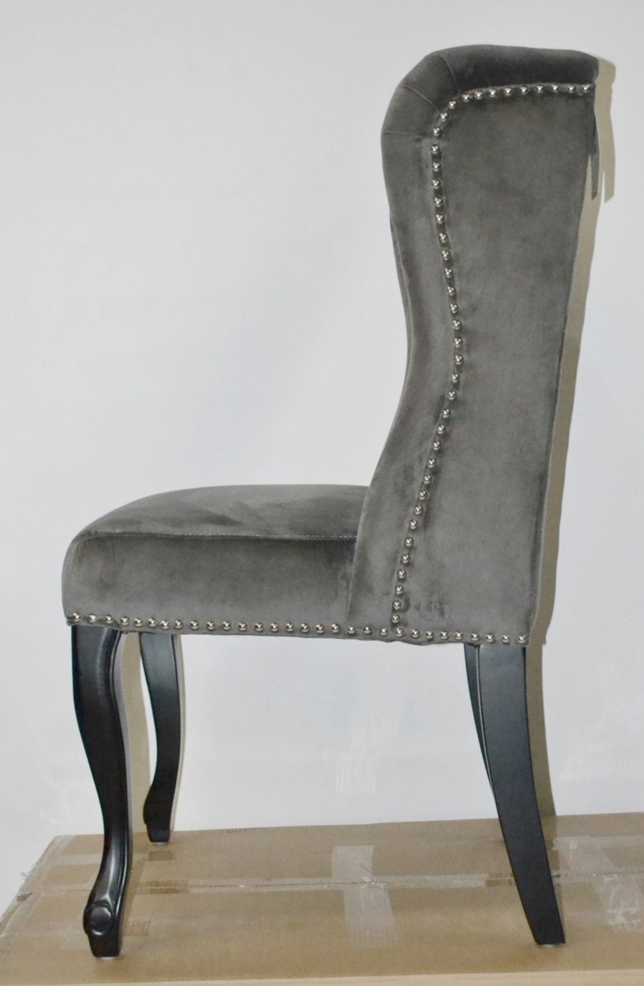 4 x HOUSE OF SPARKLES Luxury Wing Back Dining Chairs Richly Upholstered In Dark Grey Velvet - - Image 6 of 6