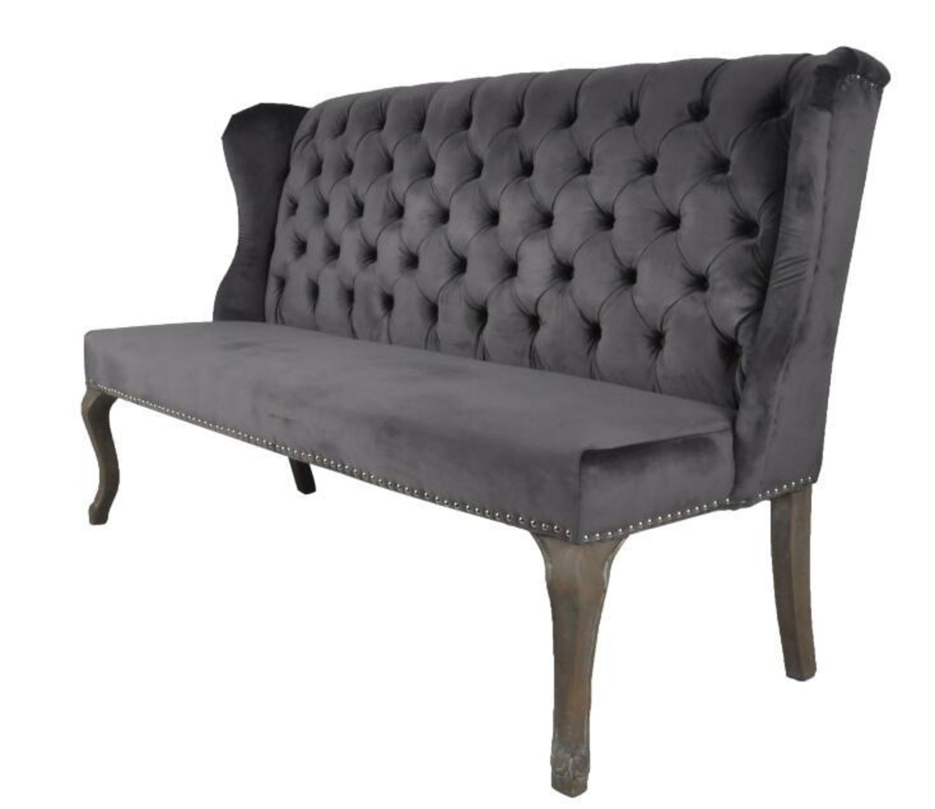 1 x HOUSE OF SPARKLES 'Jasper' Luxury Dining Sofa Bench - Richly Upholstered In Dark Grey Velvet -