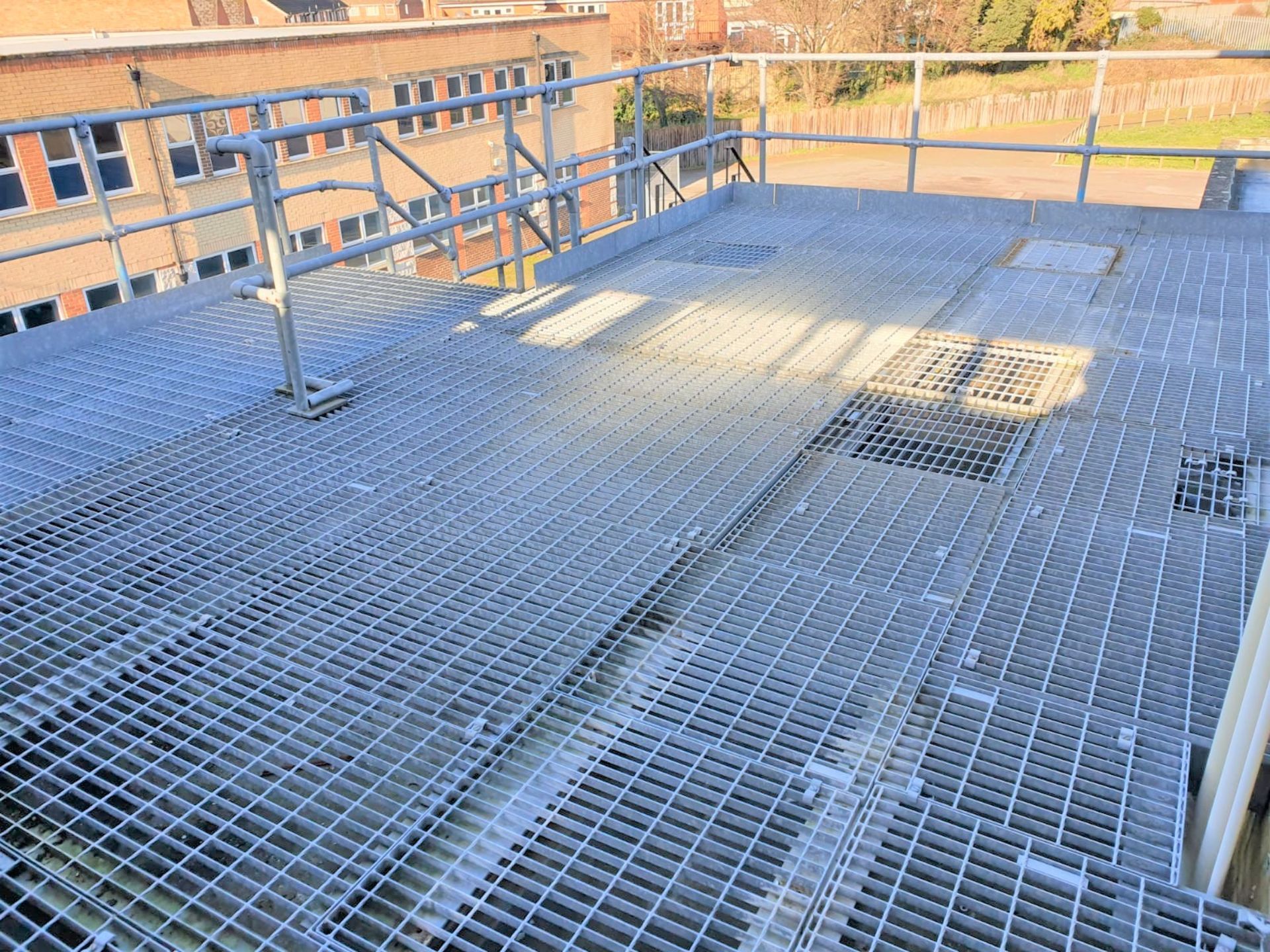 1 x Outdoor Rooftop Mezzanine Floor With Grid Anti Slip Floor Surface and Safety Hand Rails -
