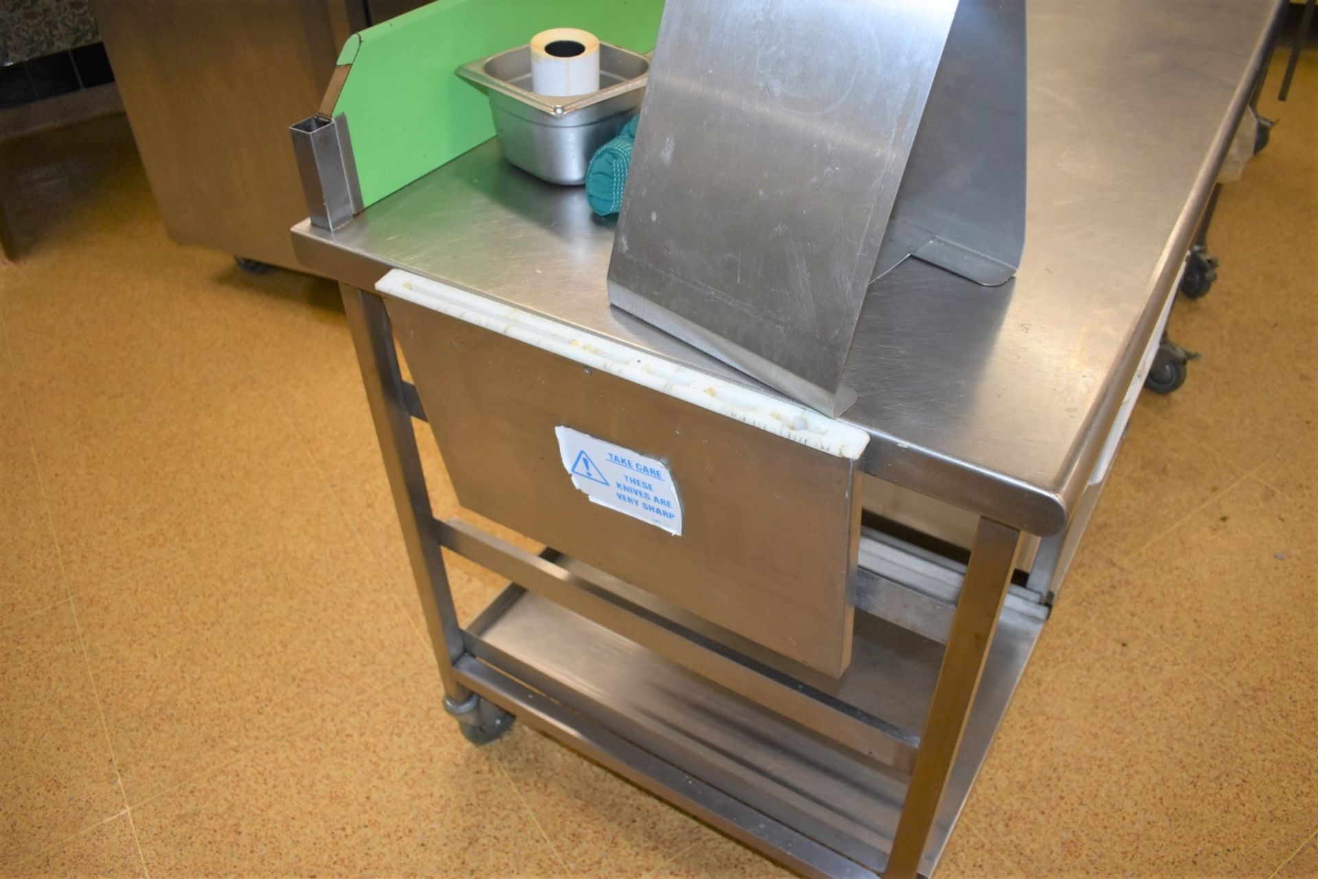 1 x Large Stainless Steel Prep Bench With Bin Chute, Tray Stands, Upstand, Knife Block and - Bild 8 aus 9