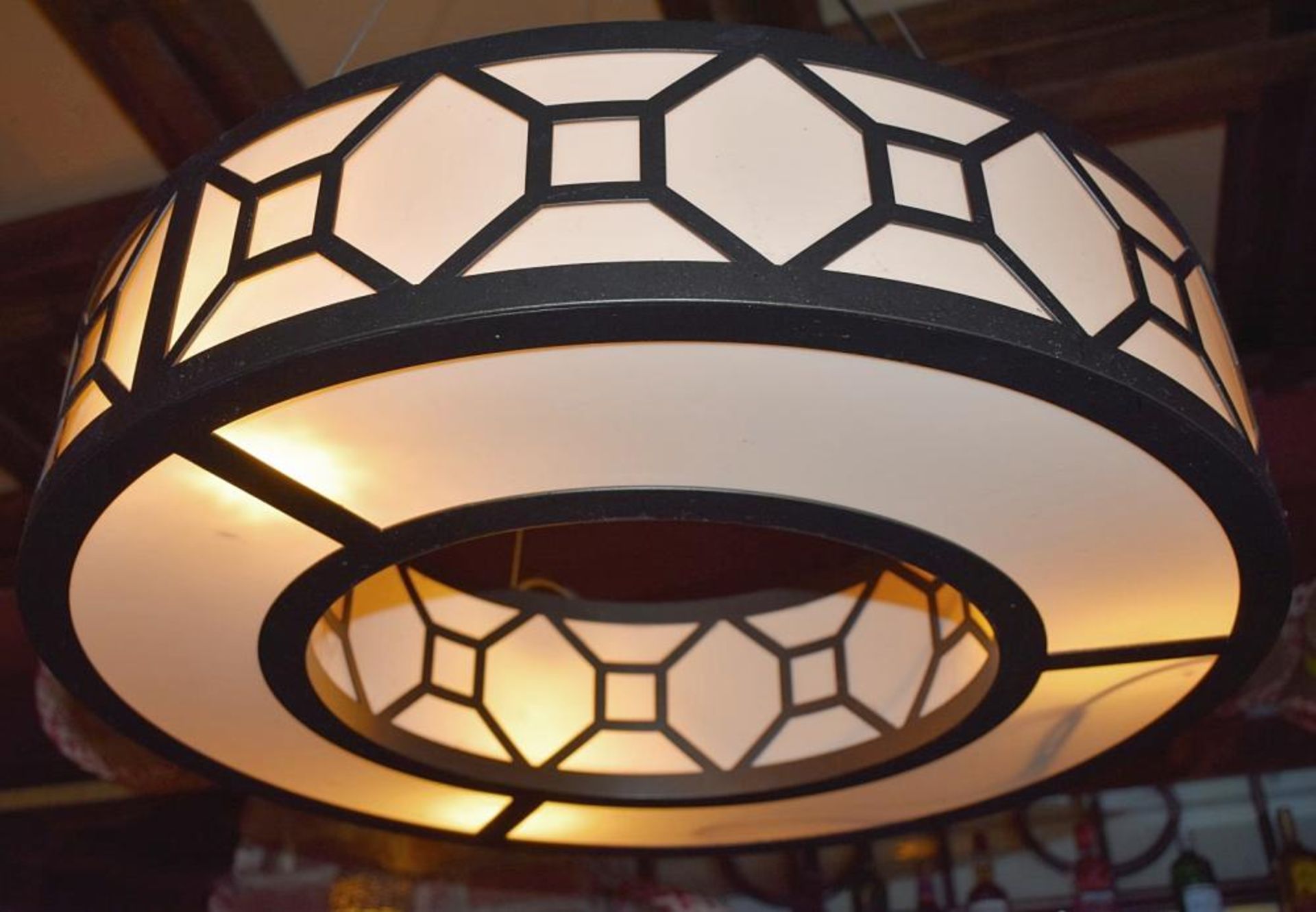 1 x Large Round Suspended Commercial Ceiling Light Fitting Featuring A Leaded Glass Style Shade - Di
