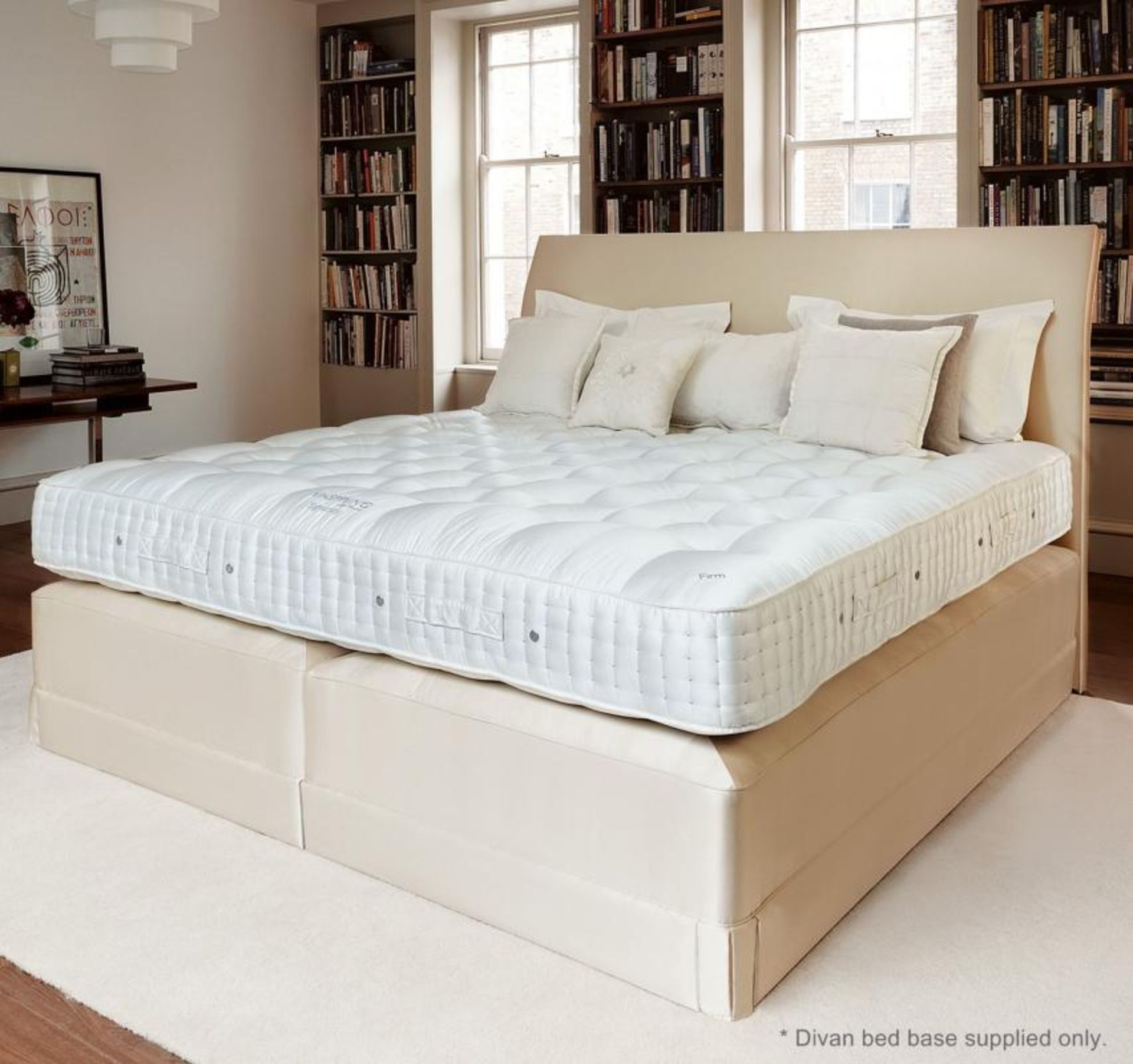 1 x VISPRING Deluxe Skirted Divan Bedbase In A Cream Faux Suede On Castors - Handcrafted In The UK -