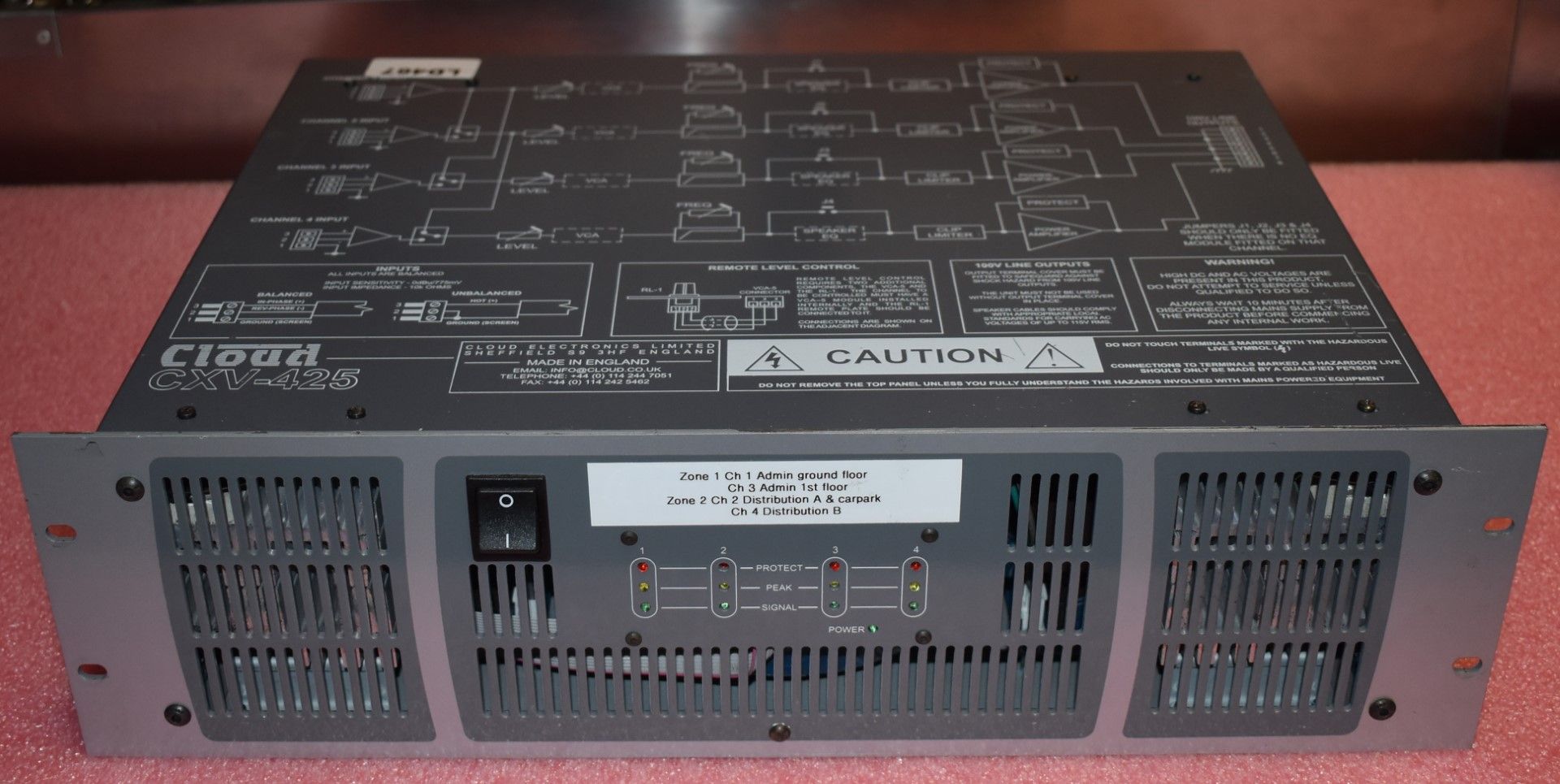 1 x Cloud CXV-425  Power Amplifier - 100v, 4x 250w, Transformer Less - Rackmount Unit 3U - CL409 - - Image 4 of 6