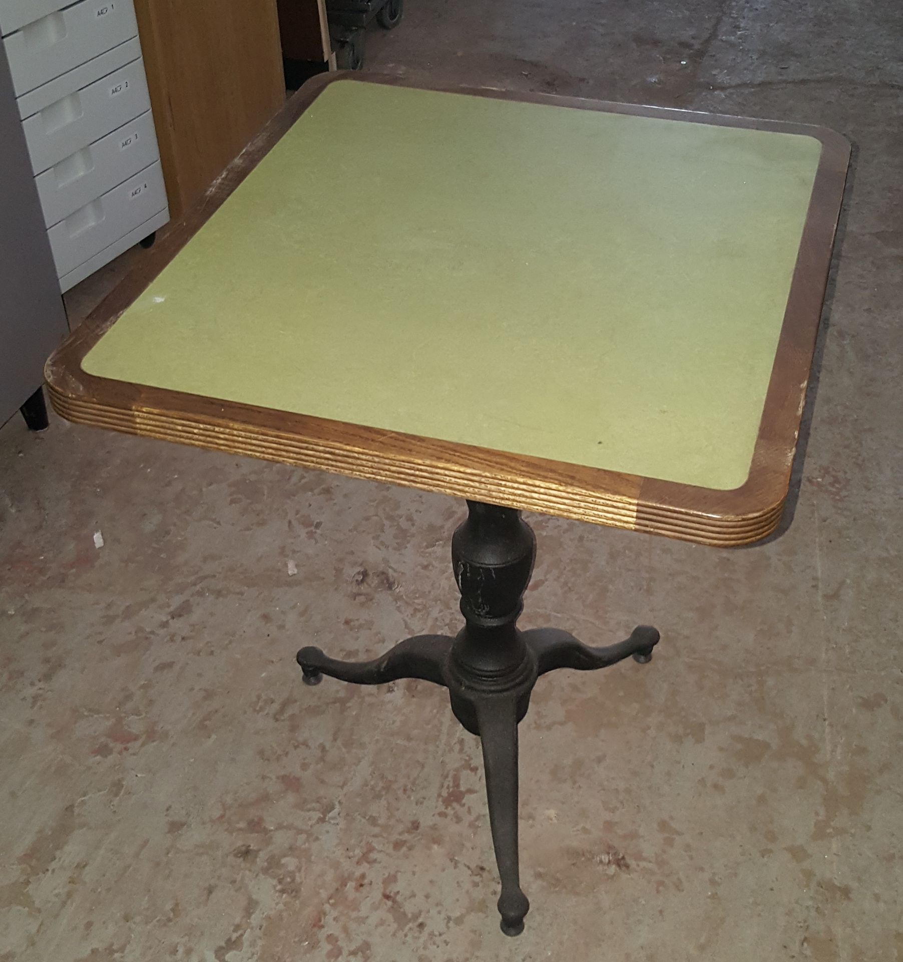 3 x Assorted Restaurant Tables With Green Top Finish & Three-Legged Base - REF:CO001 - CL011