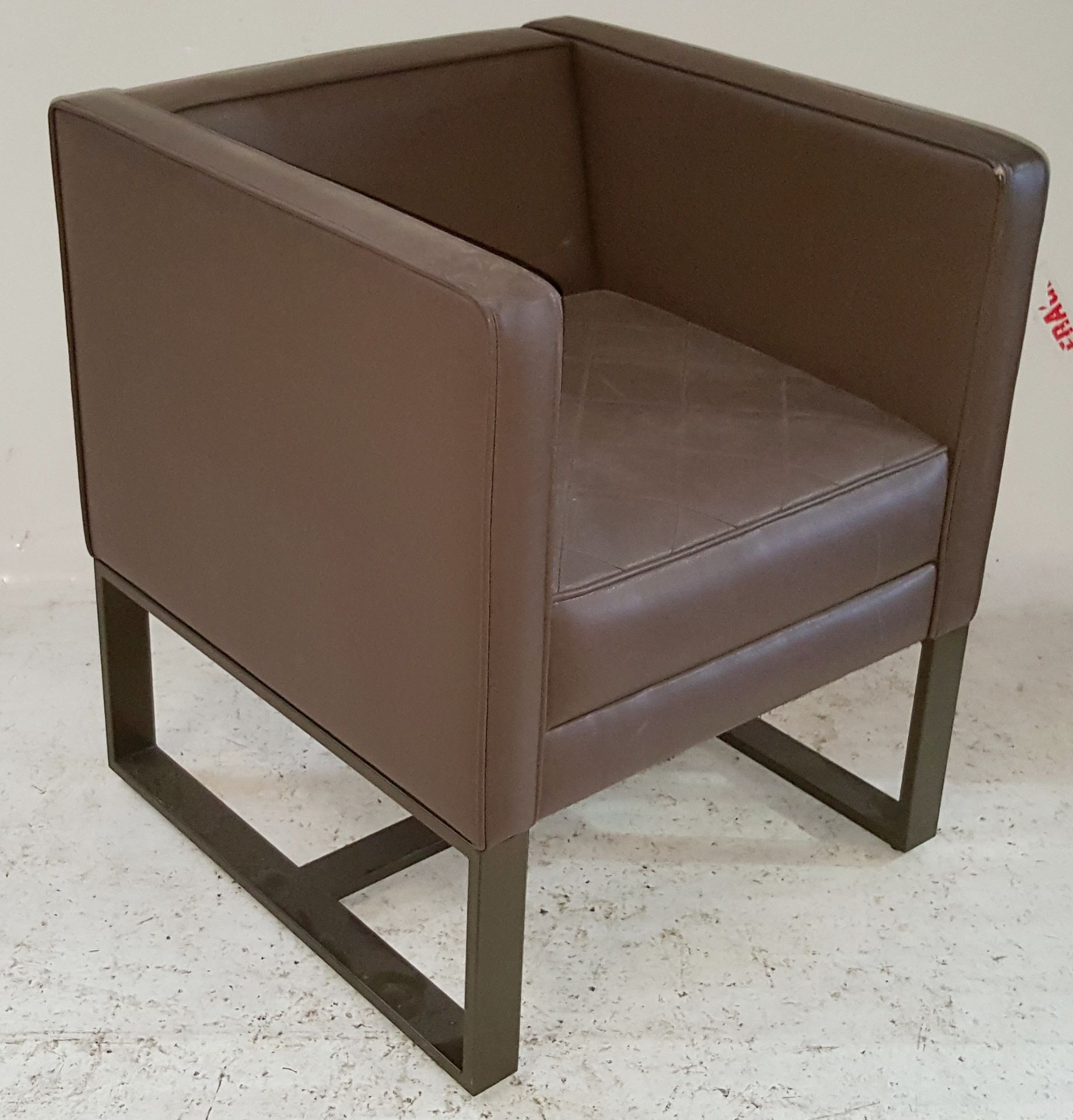 2 x Contemporary Armchairs With Brown Faux Leather Cushioned Seat Pads