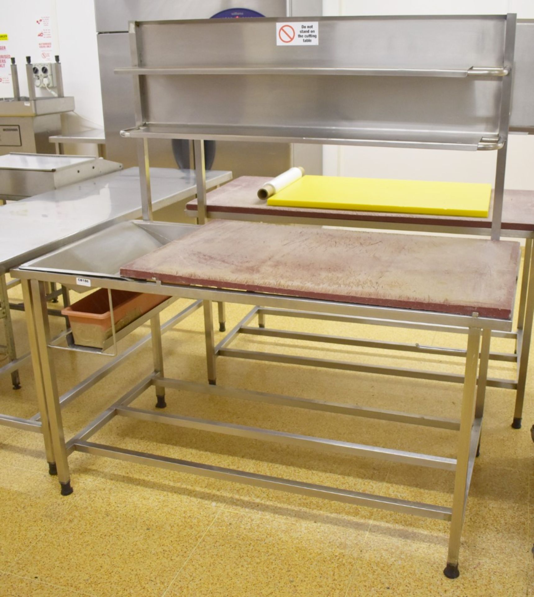 1 x Commercial Supermarket Butchers Prep Table - Stainless Steel Bench With Chopping Board, Drip