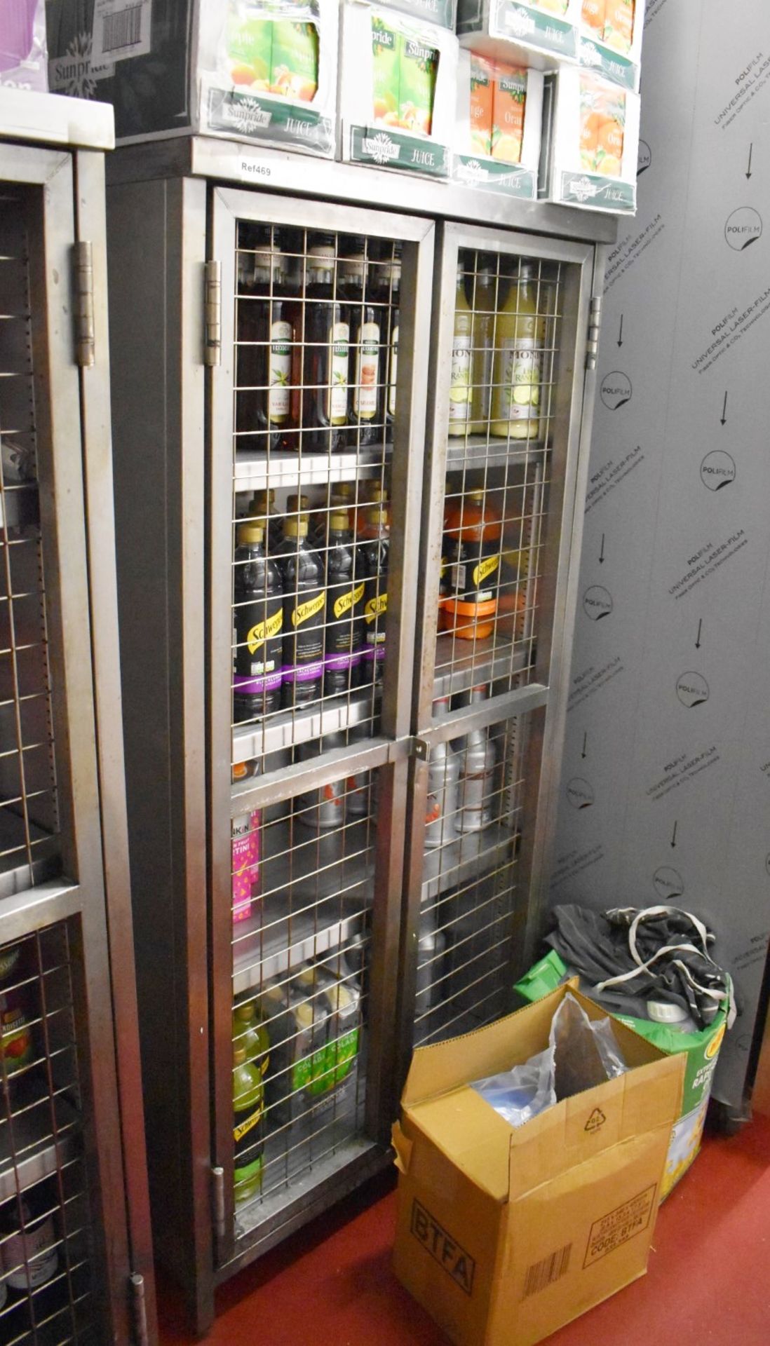 1 x Stainless Steel Security Drinks Cabinet With Caged Doors and Four Shelves - H160 x W80 x D40 cms - Image 2 of 4