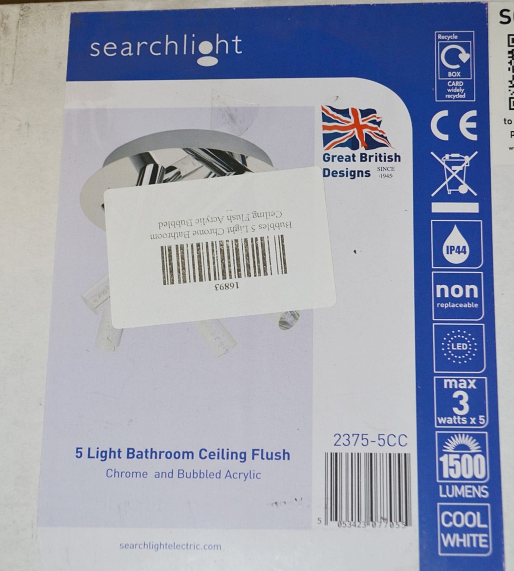 5 x Searchlight 5-Light Bathroom Ceiling Flush with Bubbled Acrylic and Chrome Rods - 2375-5CC - New - Image 3 of 3