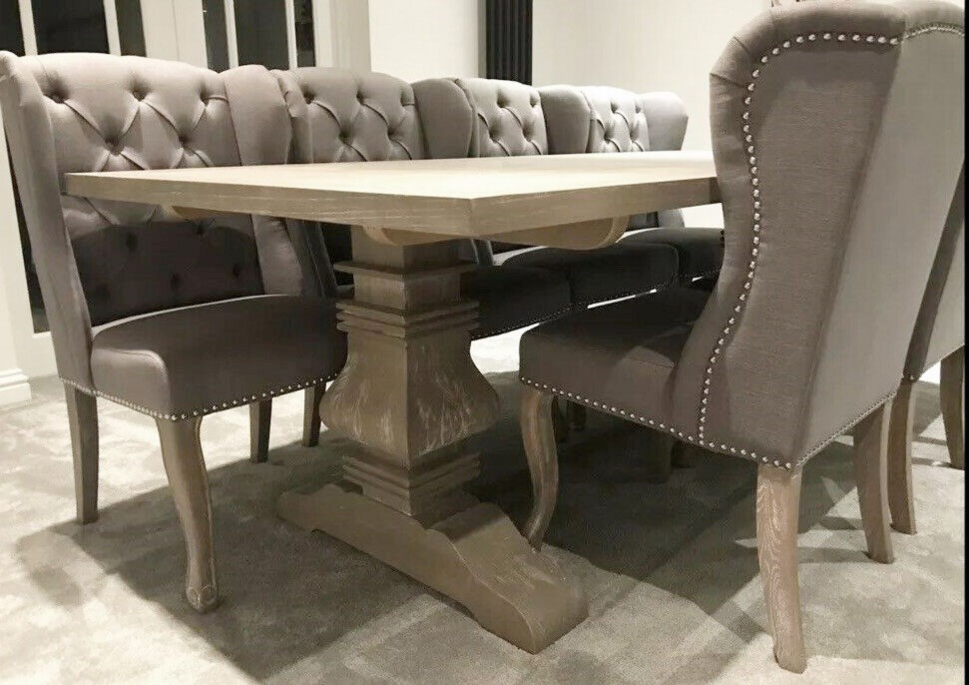 1 x HOUSE OF SPARKLES 'Sussex' Large Wooden Dining Table In A Limewash Oak Finish - Brand New Stock - Image 3 of 11