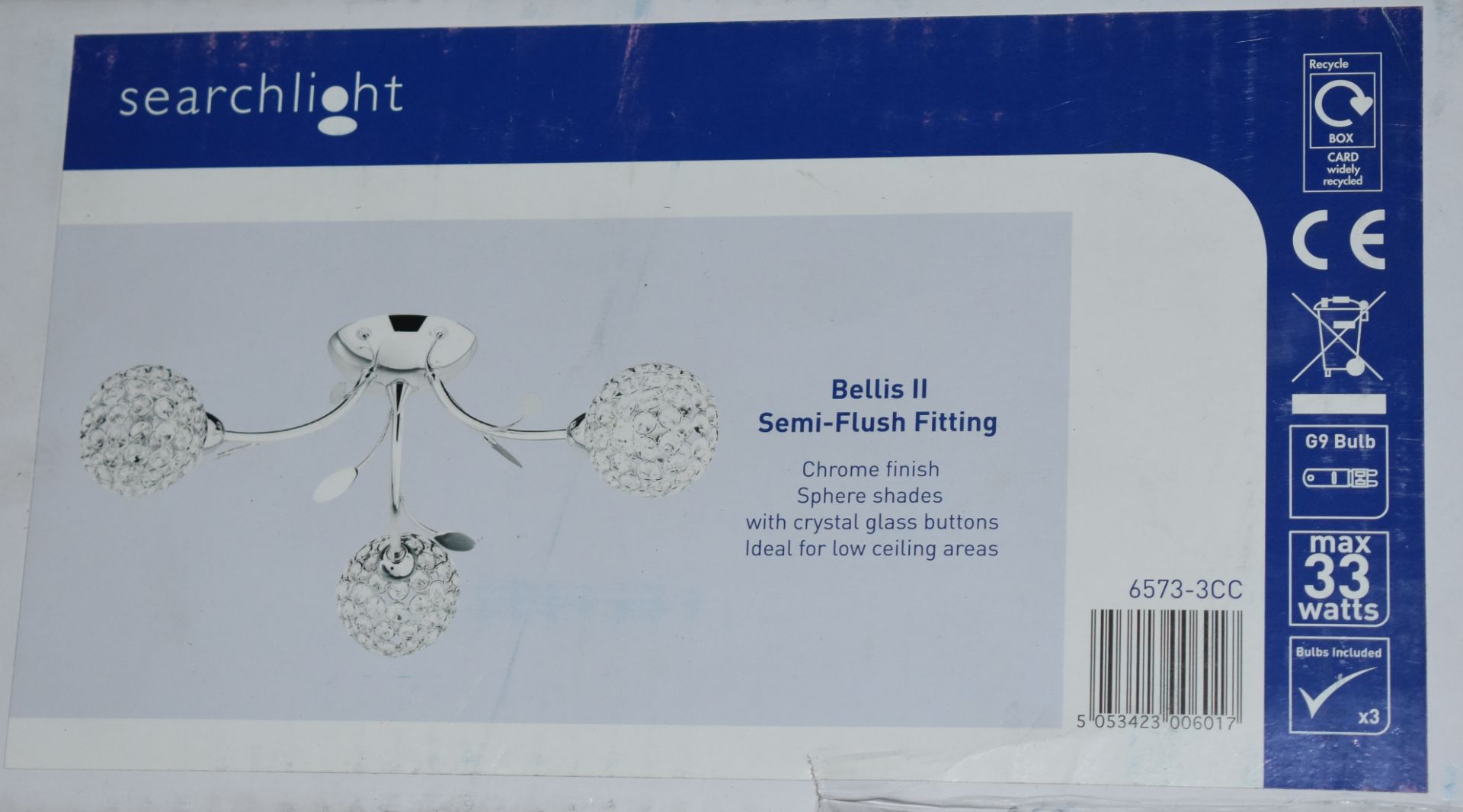 2 x Bellis II Semi Flush Ceiling Lights - Chrome Finish With Sphere Shades and Crystal Glass Buttons - Image 3 of 3
