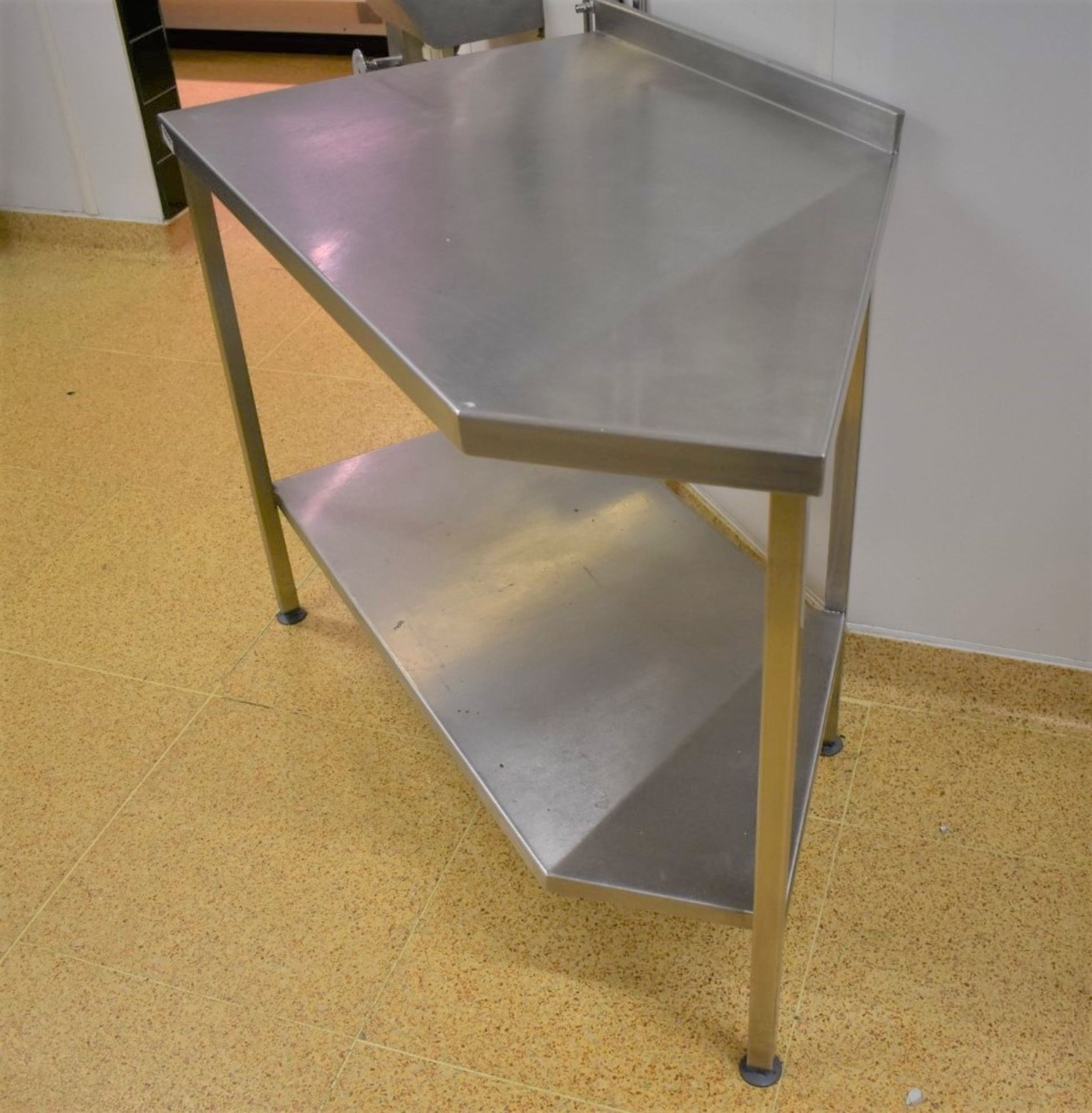 1 x Stainless Steel Corner Prep Table With Upstand and Undershelf - H86 x W109 x D70 cms - CL455 - - Image 2 of 2