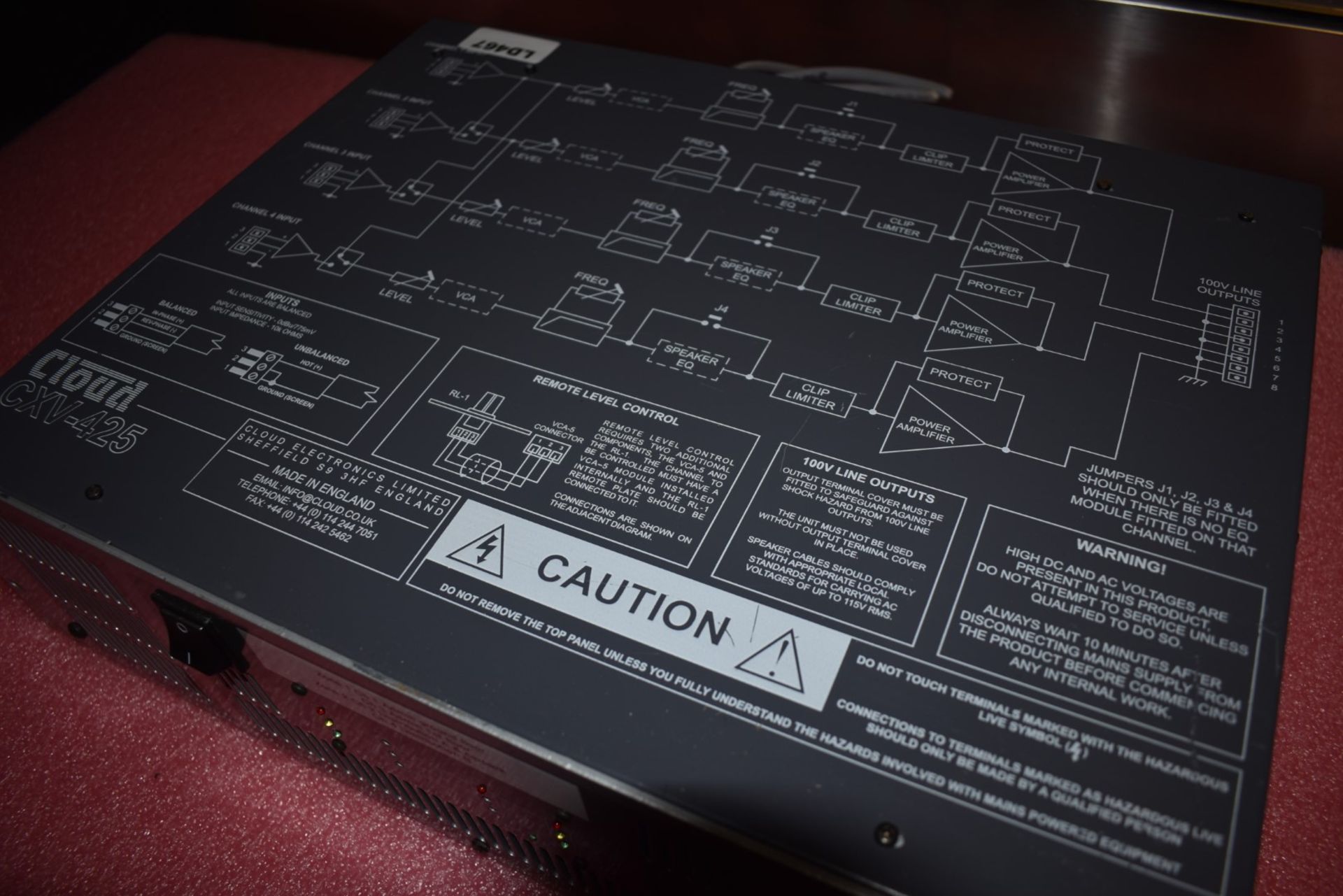 1 x Cloud CXV-425  Power Amplifier - 100v, 4x 250w, Transformer Less - Rackmount Unit 3U - CL409 - - Image 3 of 6