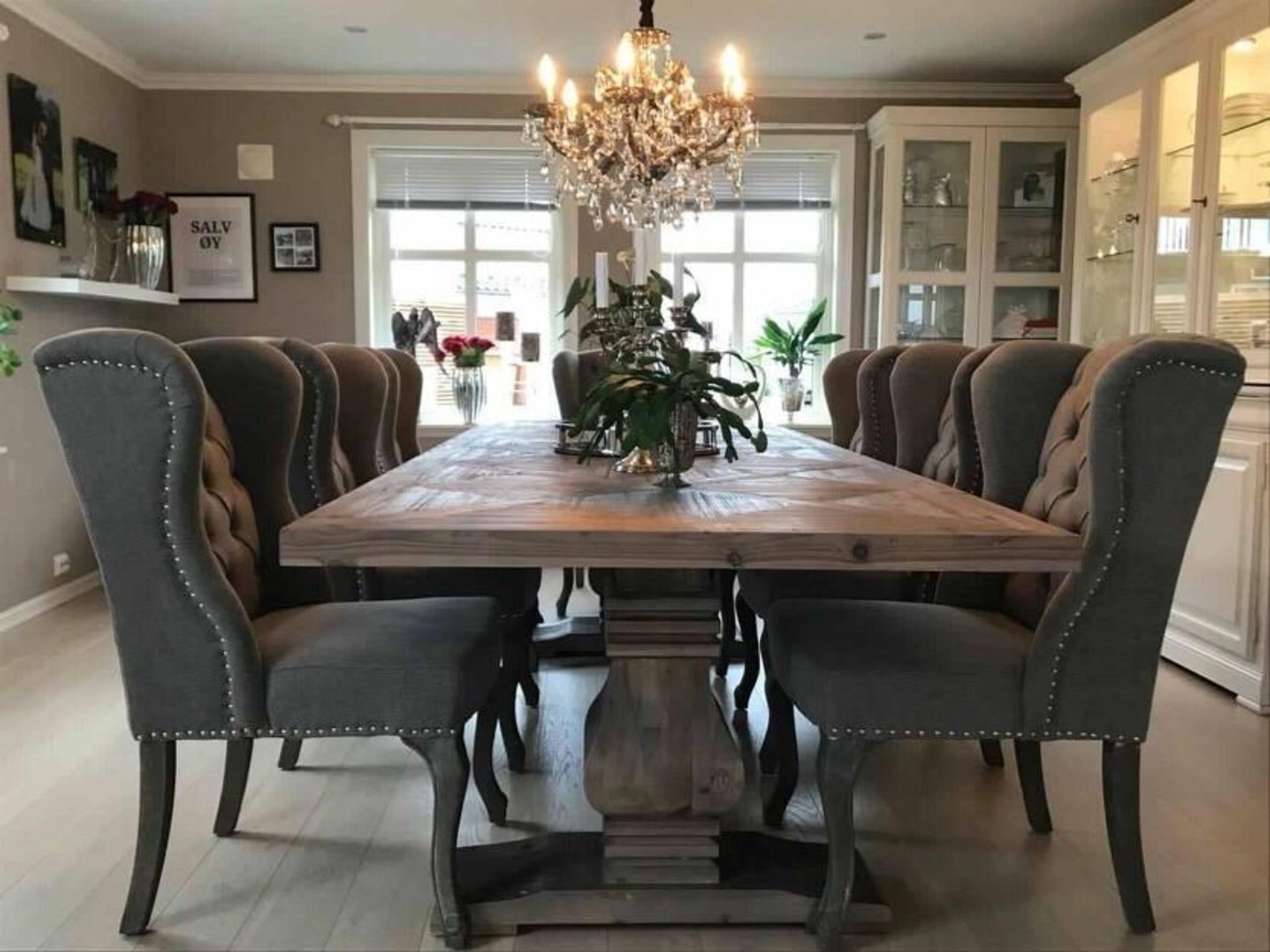 1 x HOUSE OF SPARKLES 'Sussex' Large Wooden Dining Table In A Limewash Oak Finish - Brand New Stock