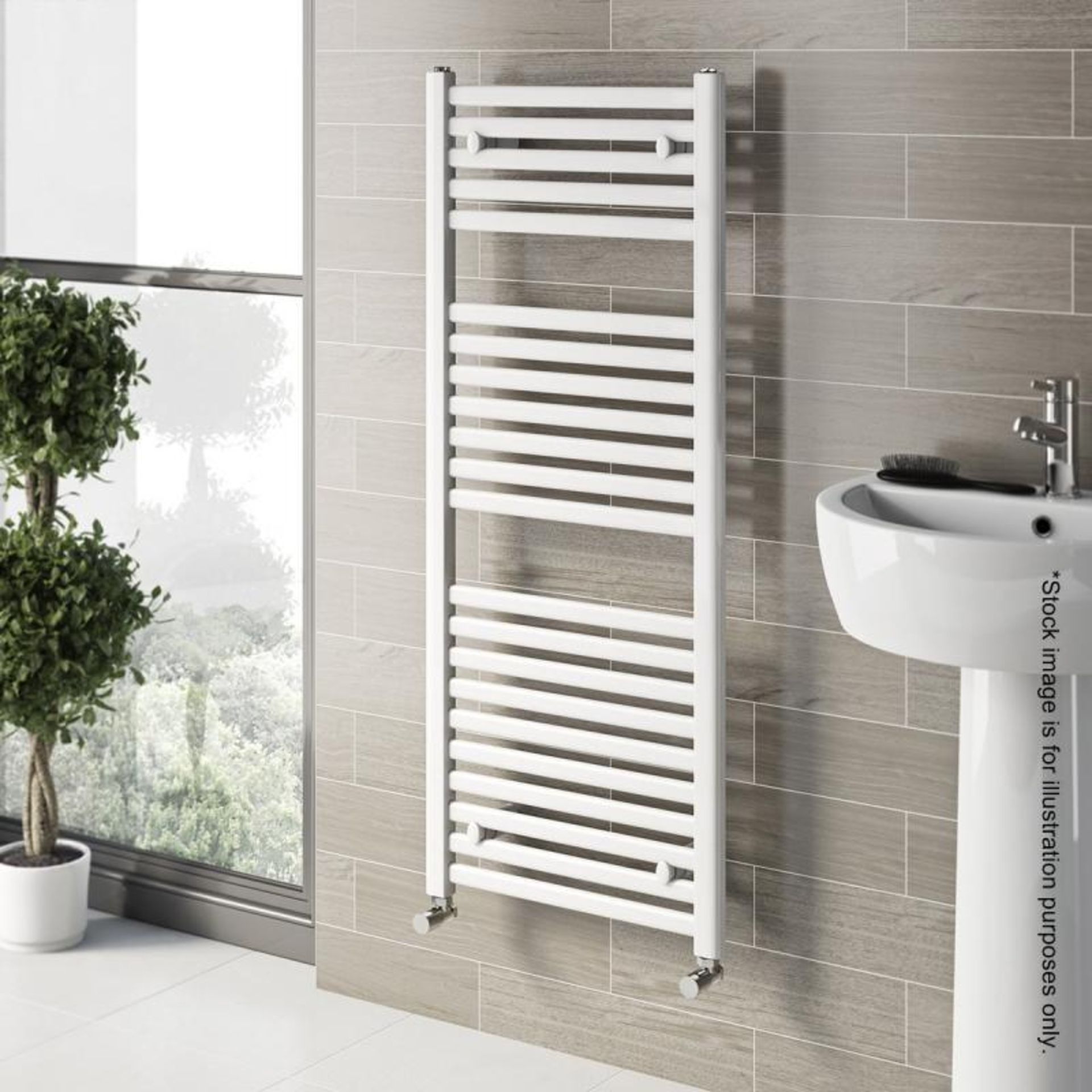 1 x OVAL Heated Towel Rail Radiator In White (TW27) - Unused Boxed Stock - Size: 1200 x 500mm - CL19