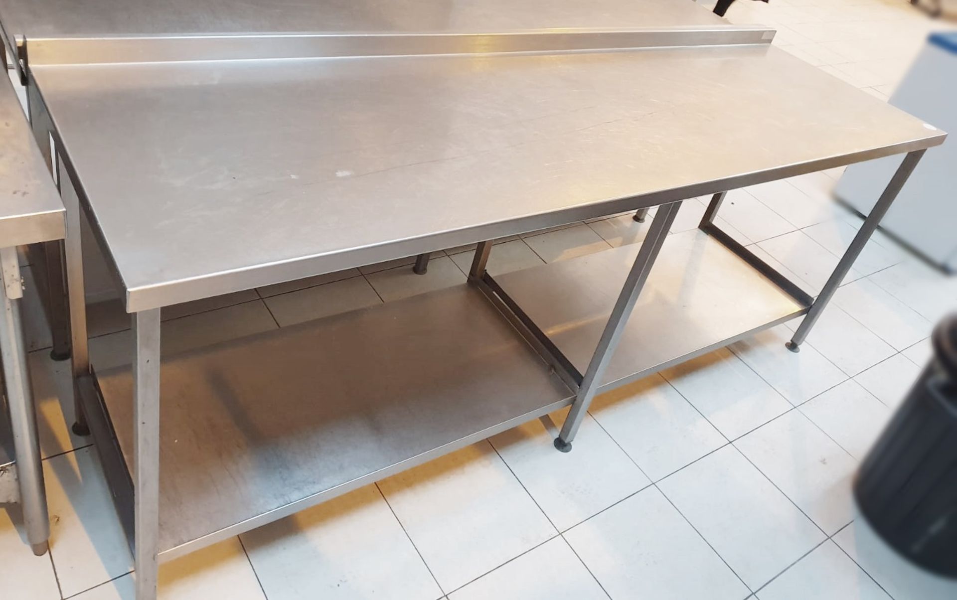 1 x 2.2-Metre Long Stainless Steel Prep Table With Upstand And Bottom Shelf *£5 Start - No Reserve*
