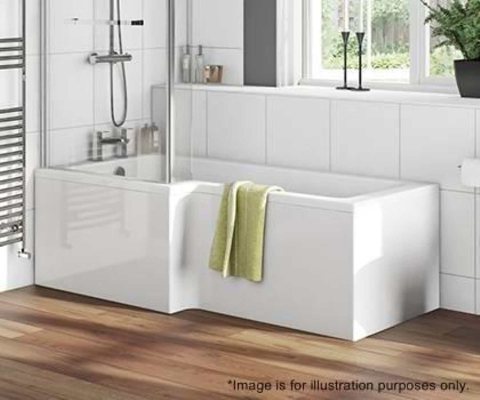1 x BOSTON L-Shaped Left Handed Shower Bath - No Tap Hole - Pln Encap - Colour: White - Dimensons: 1